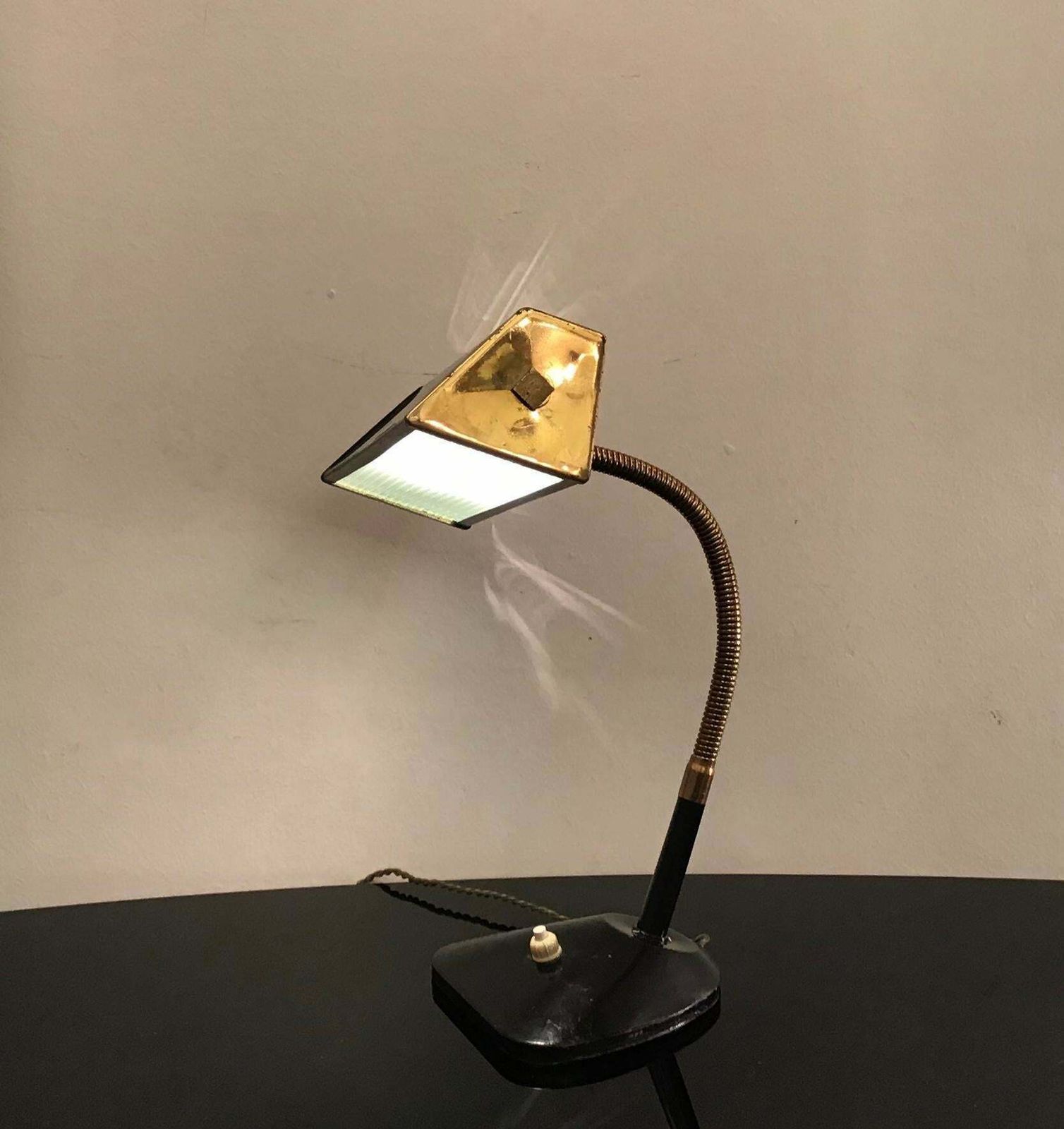 Stilnovo Style Table Lamp Brass Glass Metal, 1950, Italy photo vintage