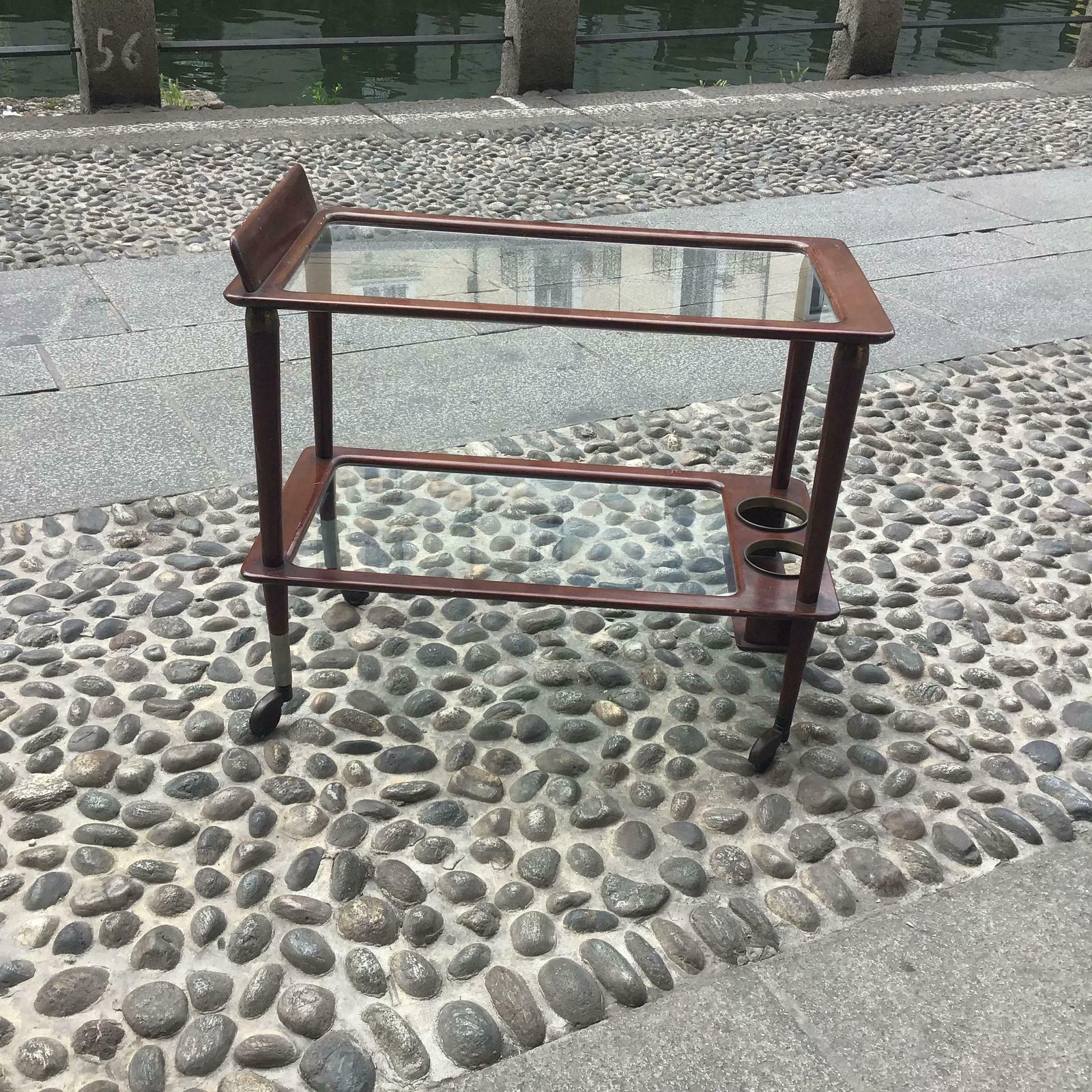 photo for sale Cesare Lacca Trolley For Food And Bottles Brass Wood Glass Metal Crome 1950italy