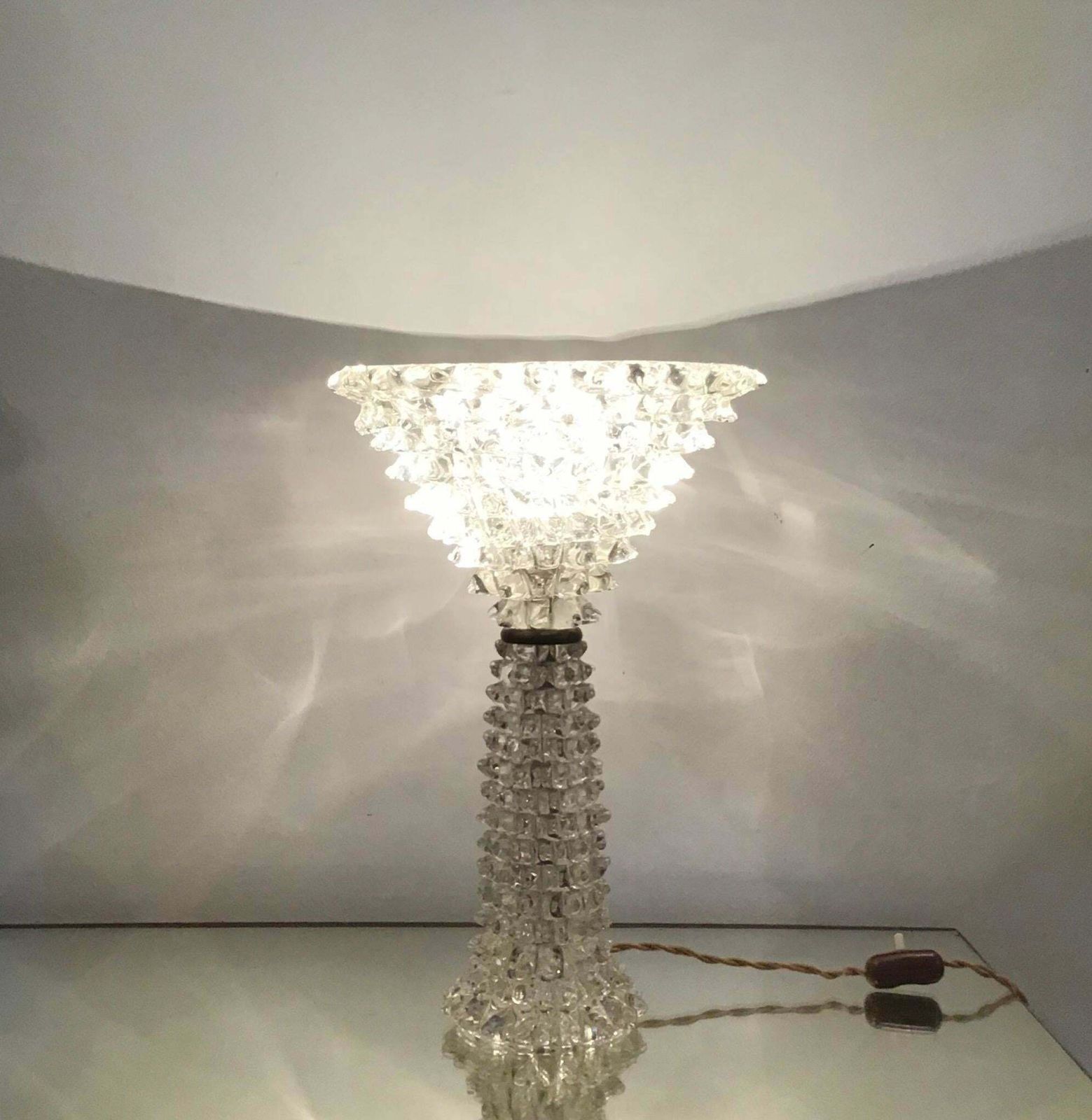 Barovier E Toso Table Lamp “Rostrato” Murano Glass Brass 1940 Italy photo for sale