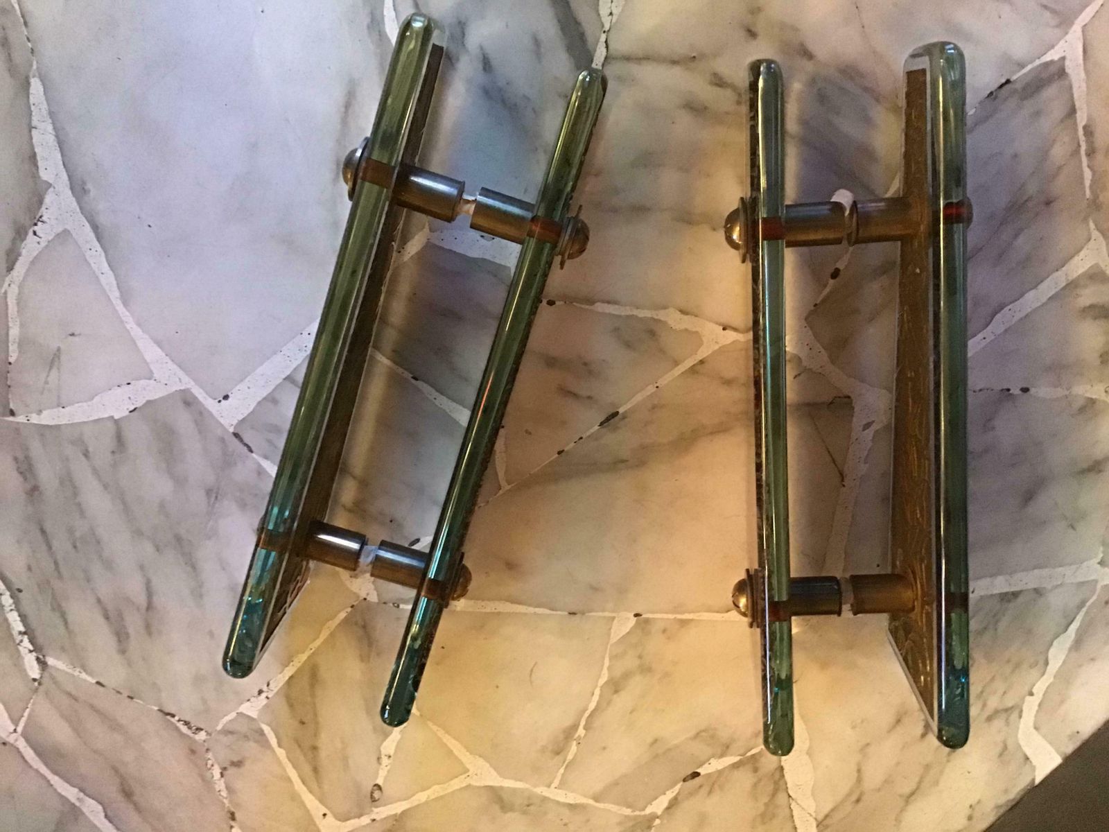 Fontana Arte Dube Handles Engraved Glass Brass 1950 Italy photo for sale