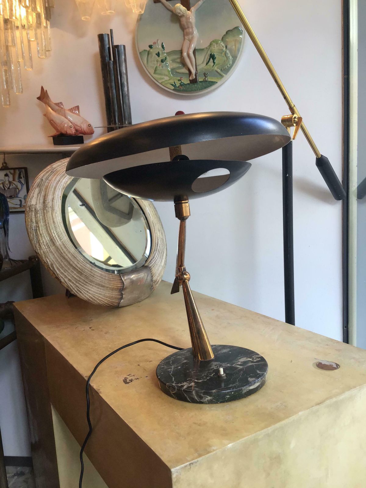 4972.0 Lumi Oscar Torlasco Table Lamp Marbre Brass Metal Adjustable 1940 Italy photo