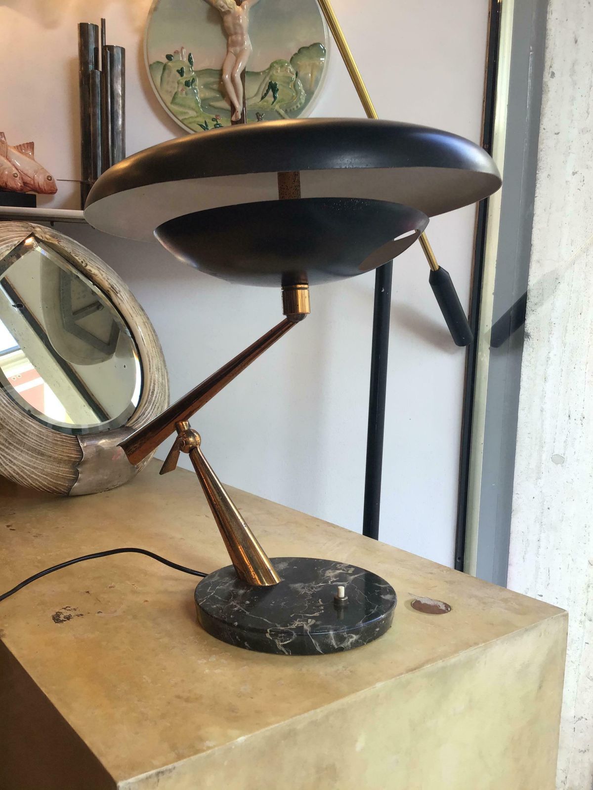 photo vinterior Lumi Oscar Torlasco Table Lamp Marbre Brass Metal Adjustable 1940 Italy