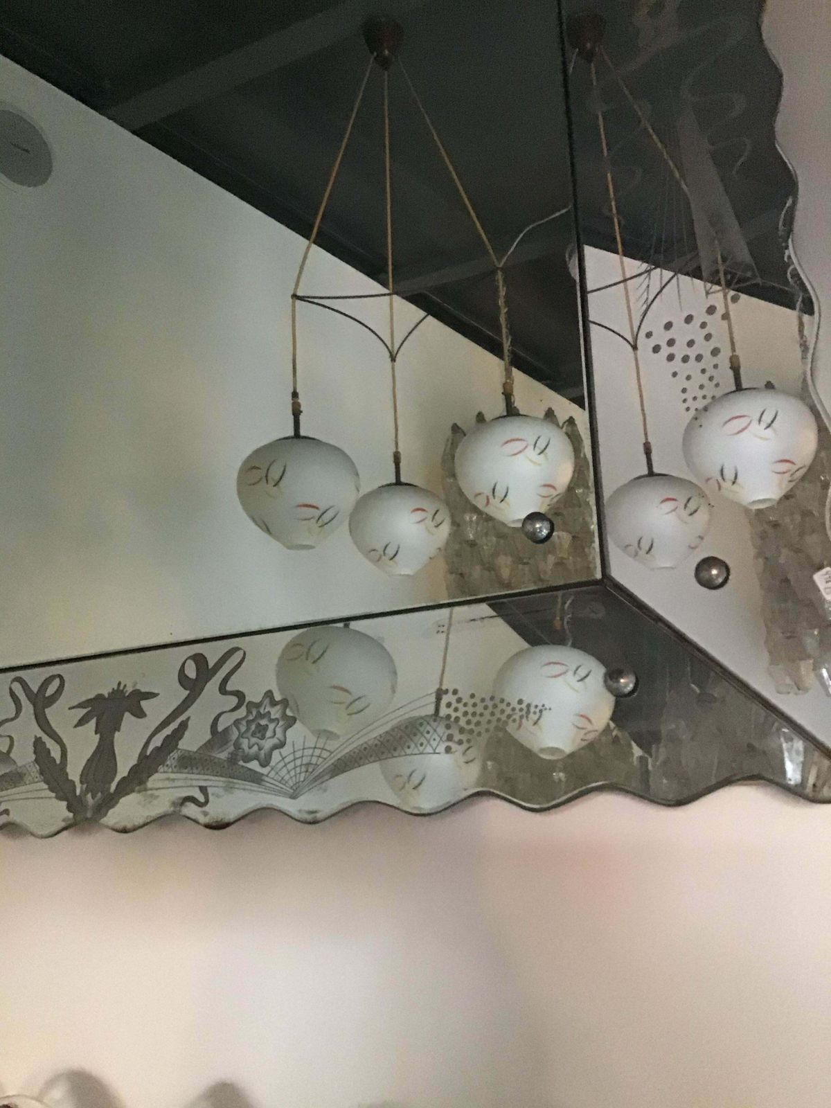 Stilnovo Style Chandelier Brass Glass 1950 Italy photo Lighting