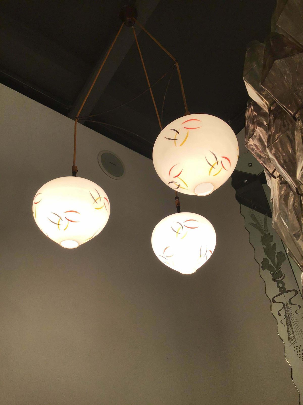 Stilnovo Style Chandelier Brass Glass 1950 Italy photo vinterior