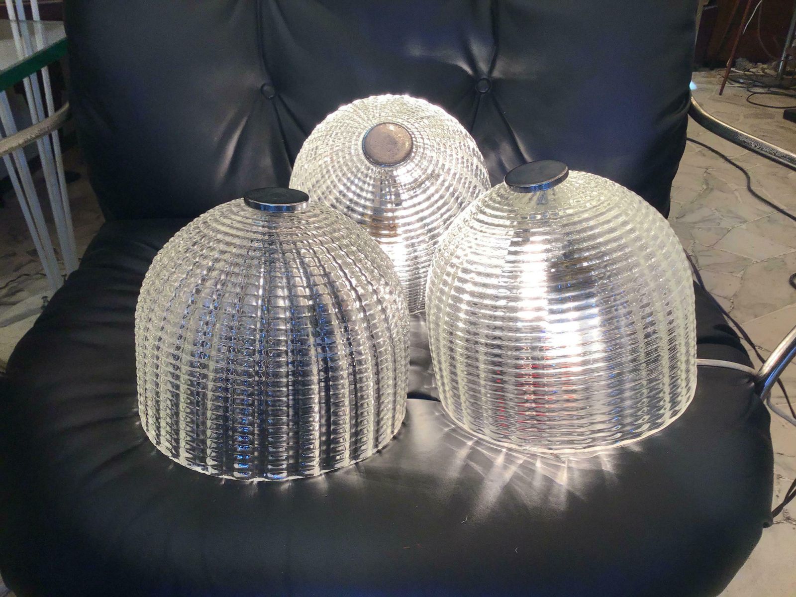 1357.0 Seguso Sconces Ceilling Light Murano Glass Metal Crome 1950 Italy photo