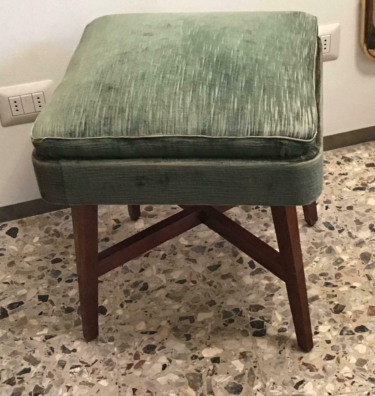 Gio Ponti “Stile” Pair Of Benches /Stools Wood Seat Wood Velvet, 1950, Italy photo furniture