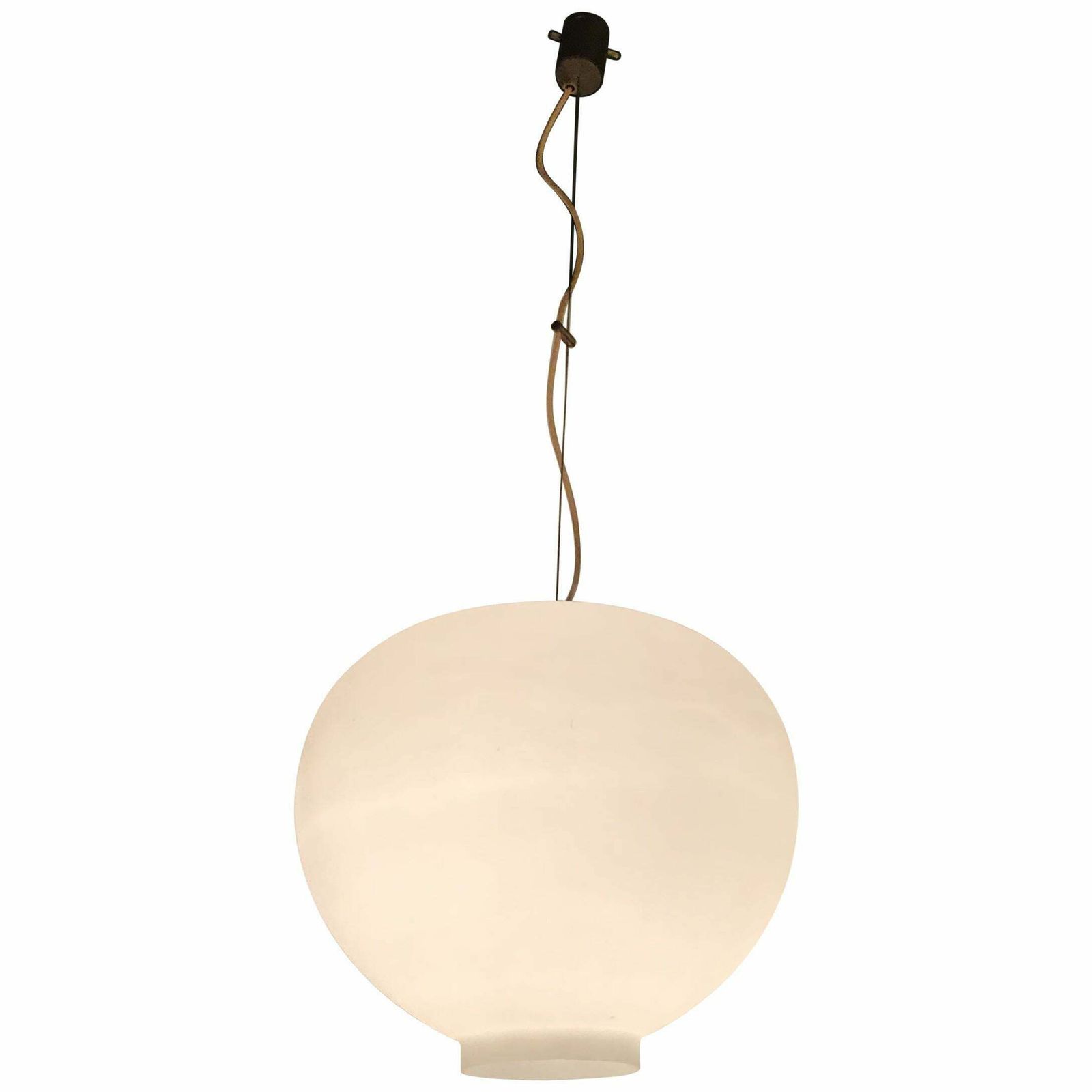photo vinterior Stilnovo Style Chandelier Brass Opaline Glass, 1950, Italy