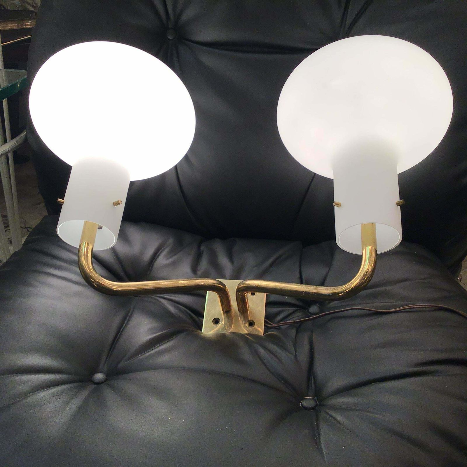 Ignazio Gardella Azucena Sconce Brass Opaline Glass 1955 Italy photo vinterior