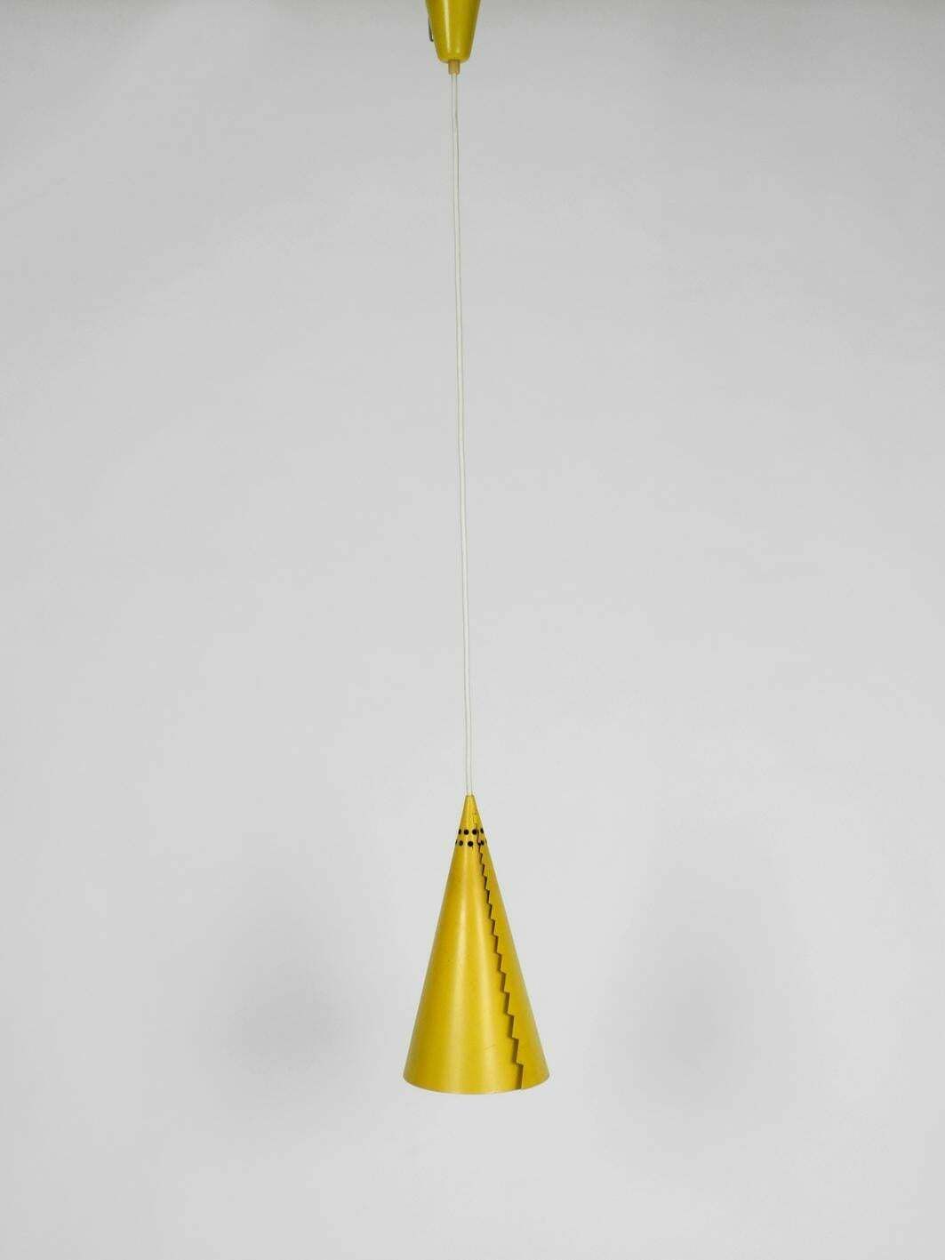 Rare Mid Century Modern Cone Shaped Pendant Lamp Made Of Sheet Steel In Yellow photo 367.0