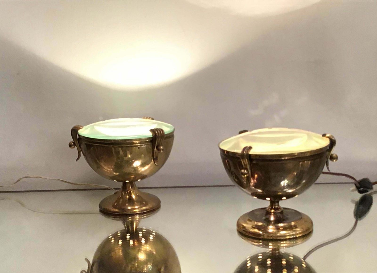 Fontana Arte Table Lamps “Him And Her” Brass Glass, 1950, Italy photo for sale