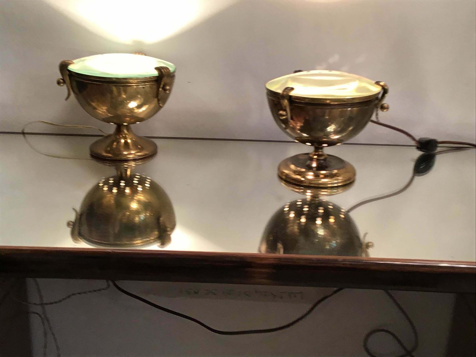 Fontana Arte Table Lamps “Him And Her” Brass Glass, 1950, Italy photo vinterior