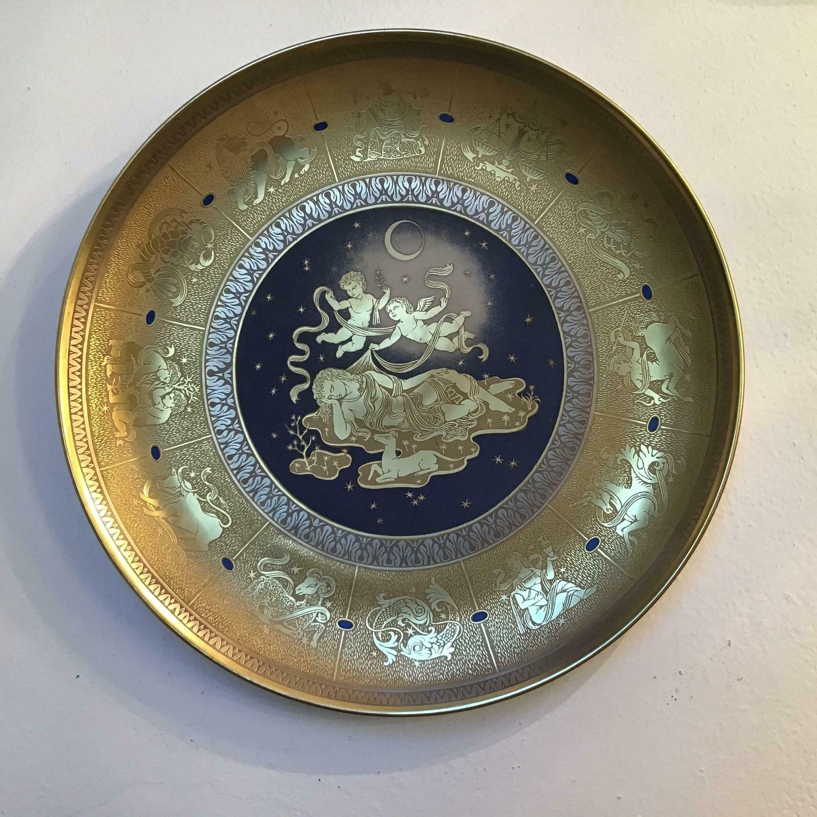 Morbelli Wall Plate Gold Porcelain #La Notte” 1960 Italy