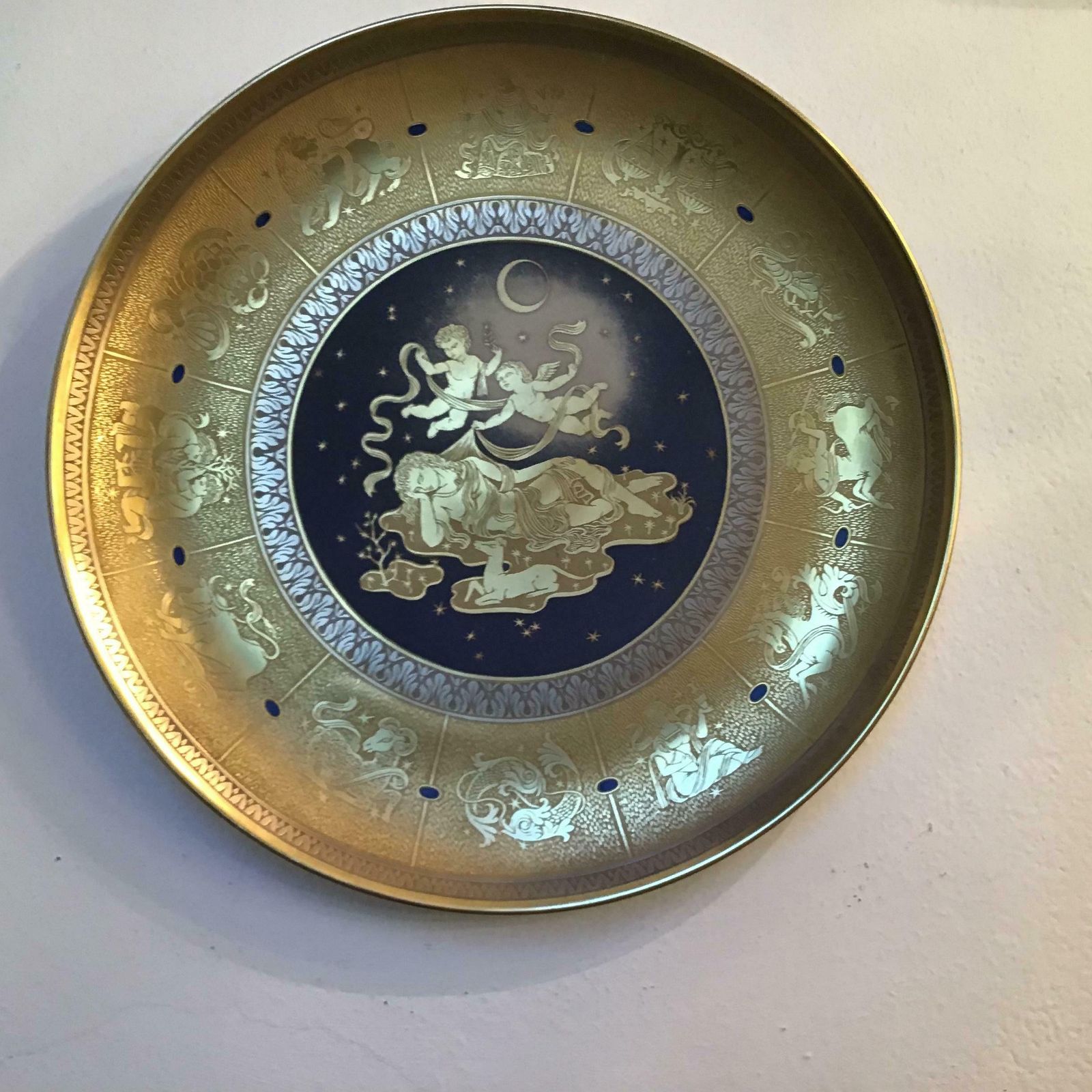 Morbelli Wall Plate Gold Porcelain #La Notte” 1960 Italy photo for sale