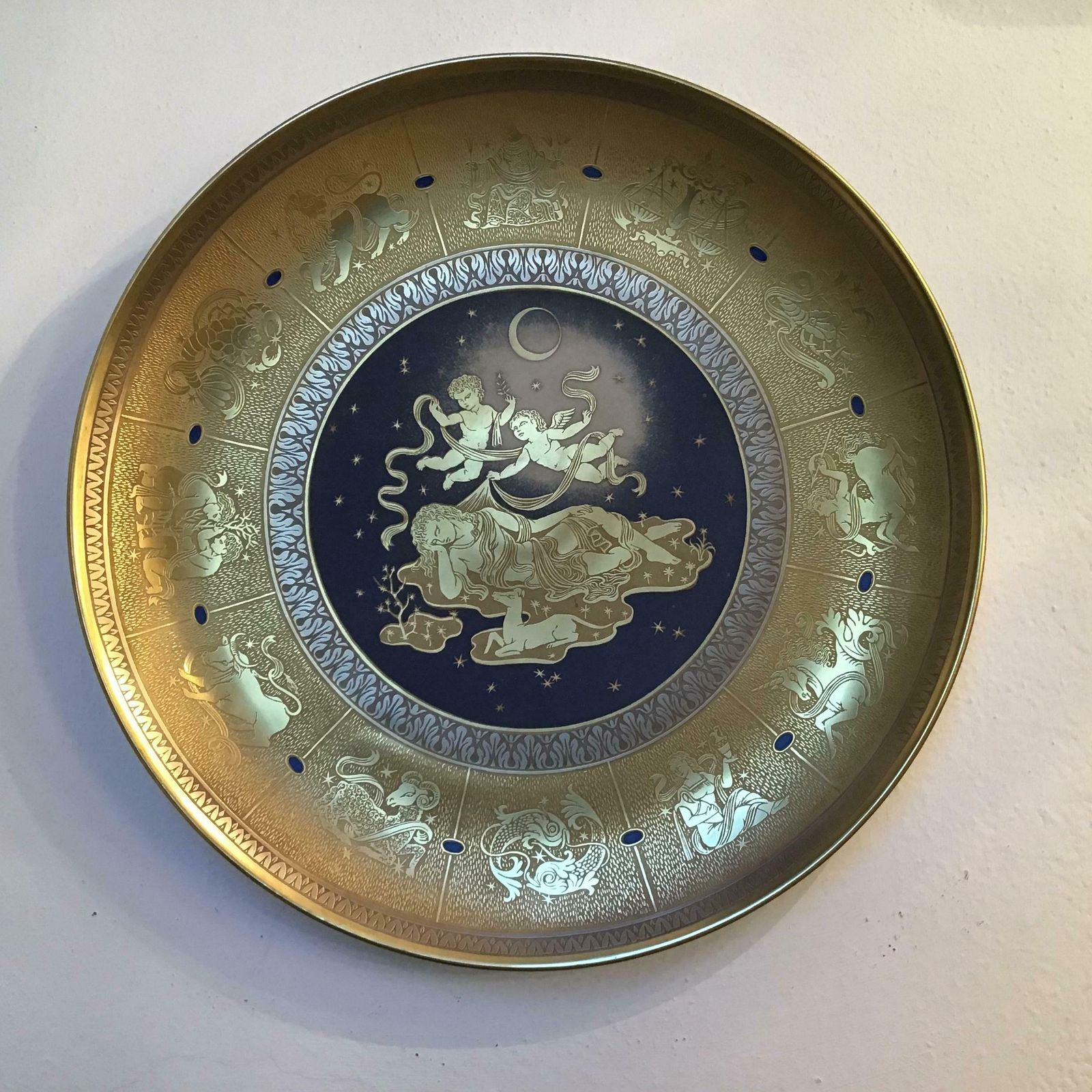 Morbelli Wall Plate Gold Porcelain #La Notte” 1960 Italy photo buy
