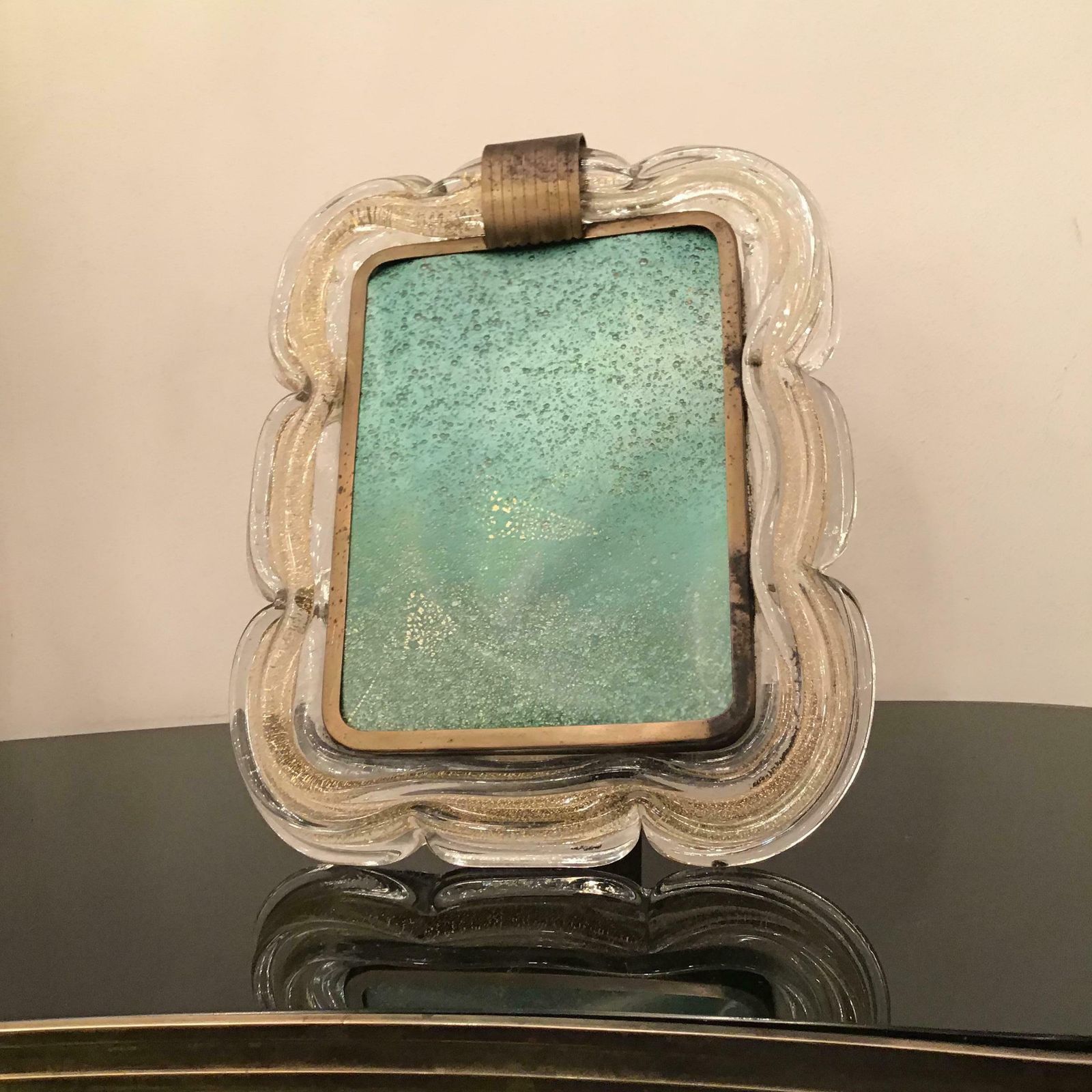 photo for sale Venini Picture Frame Brass Murano Glass Gold 1940 Italy
