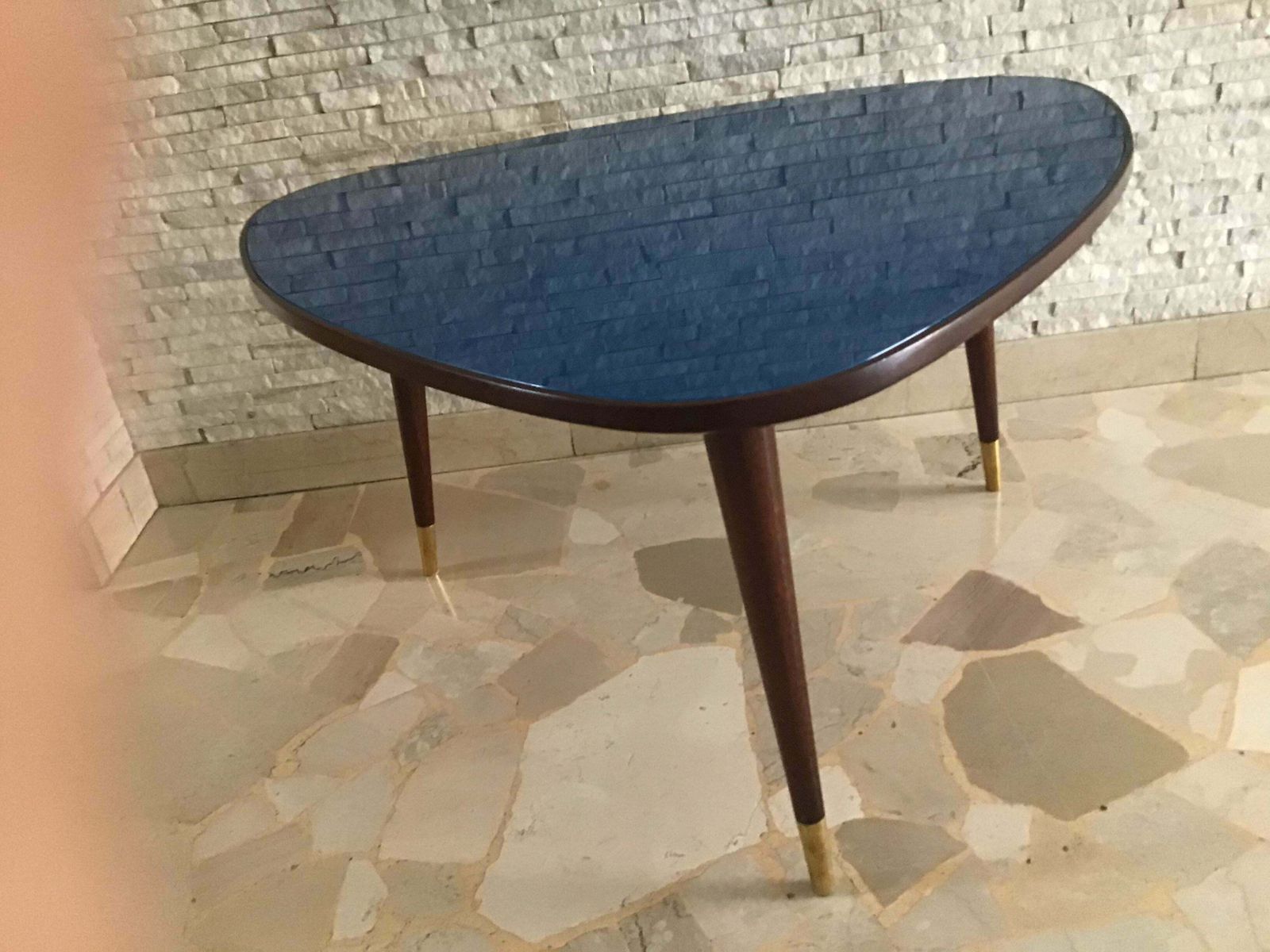 Osvaldo Borsani Coffe’ Table Wood Brass Glass 1950 Italy photo furniture