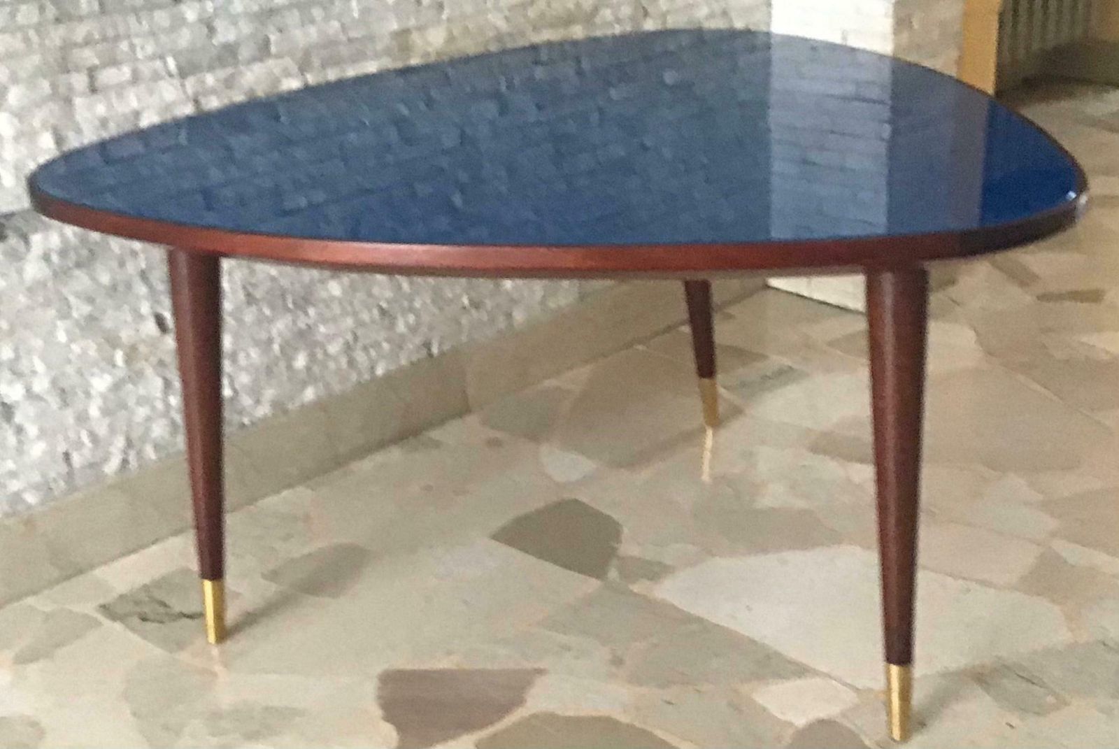 Osvaldo Borsani Coffe’ Table Wood Brass Glass 1950 Italy photo Furniture
