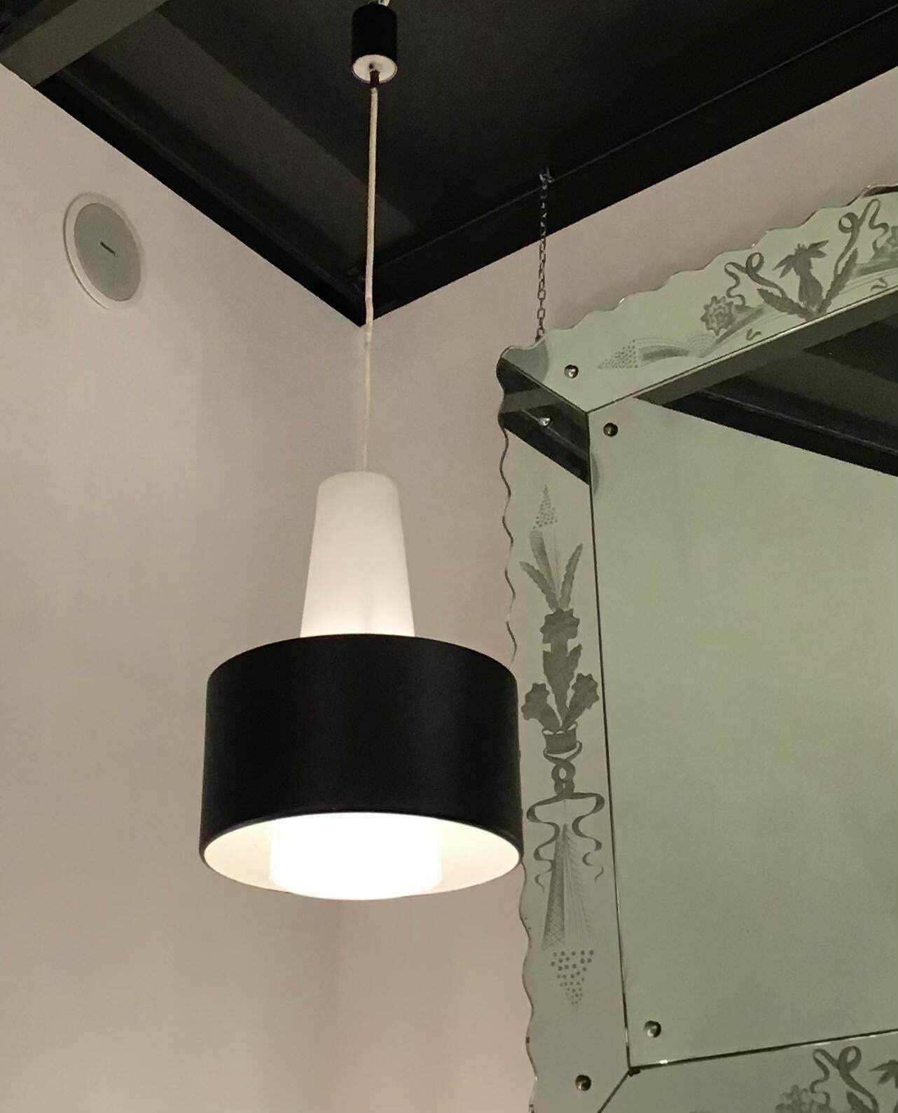Stilnovo Chandelier Brass Opaline Glass Metal, 1950, Italy photo furniture