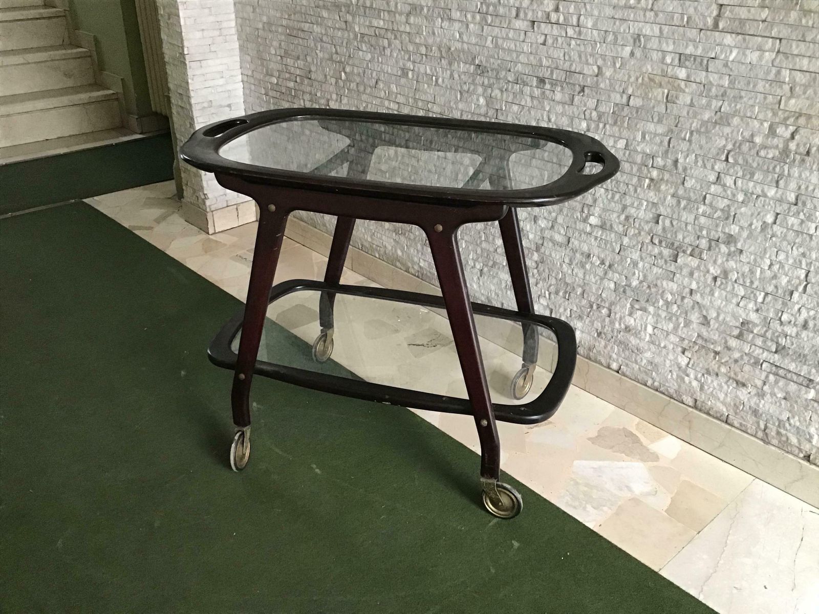 Cesare Lacca Bar Trolley With Movable Tray Wood Brass, 1950, Italy photo Furniture