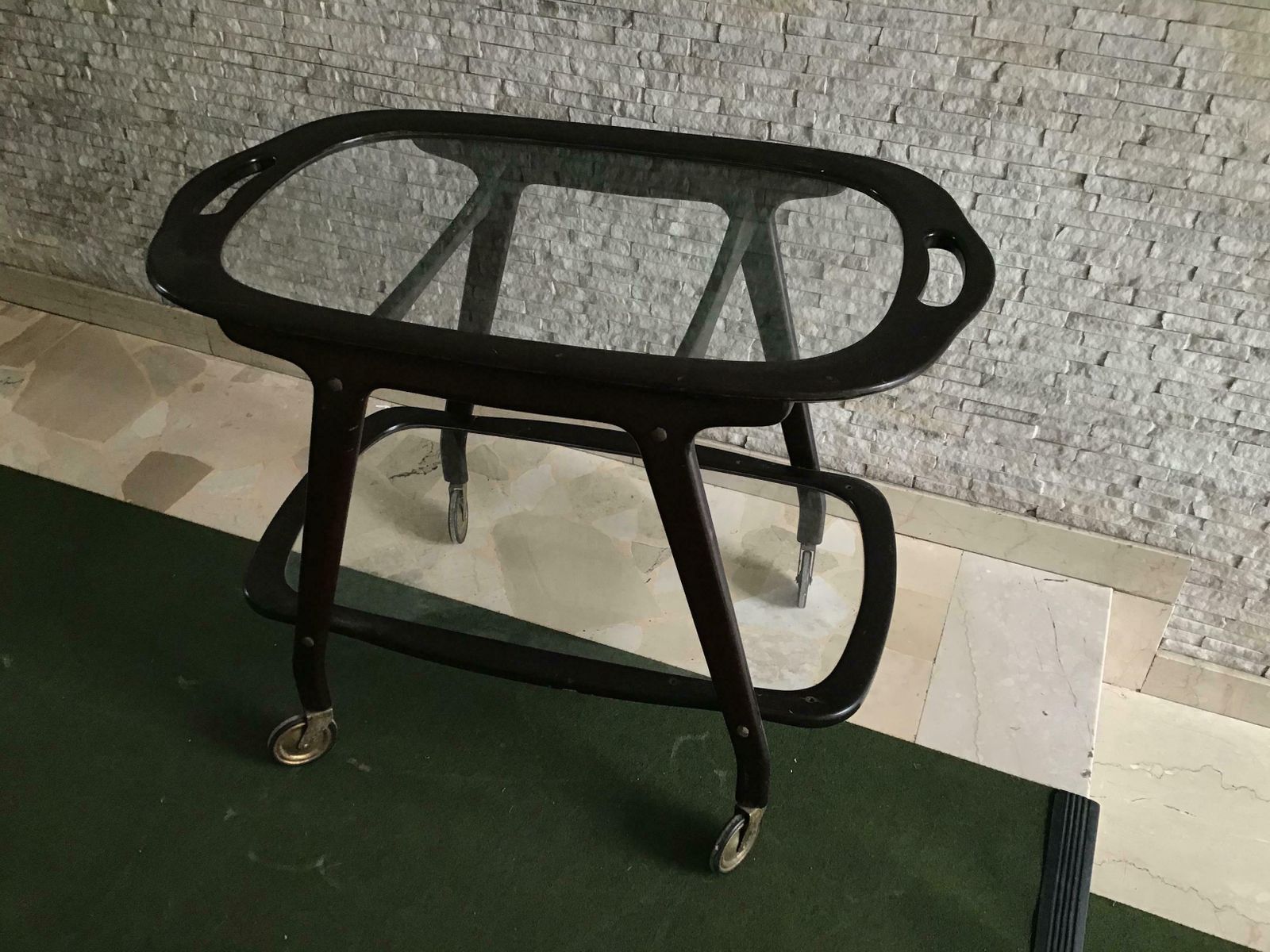 photo for sale Cesare Lacca Bar Trolley With Movable Tray Wood Brass, 1950, Italy