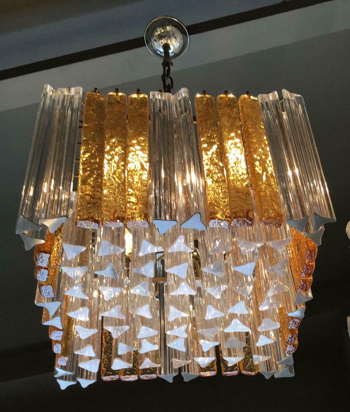 photo buy Venini Triedri Chandelier Murano Glass Iron 1960 Italy