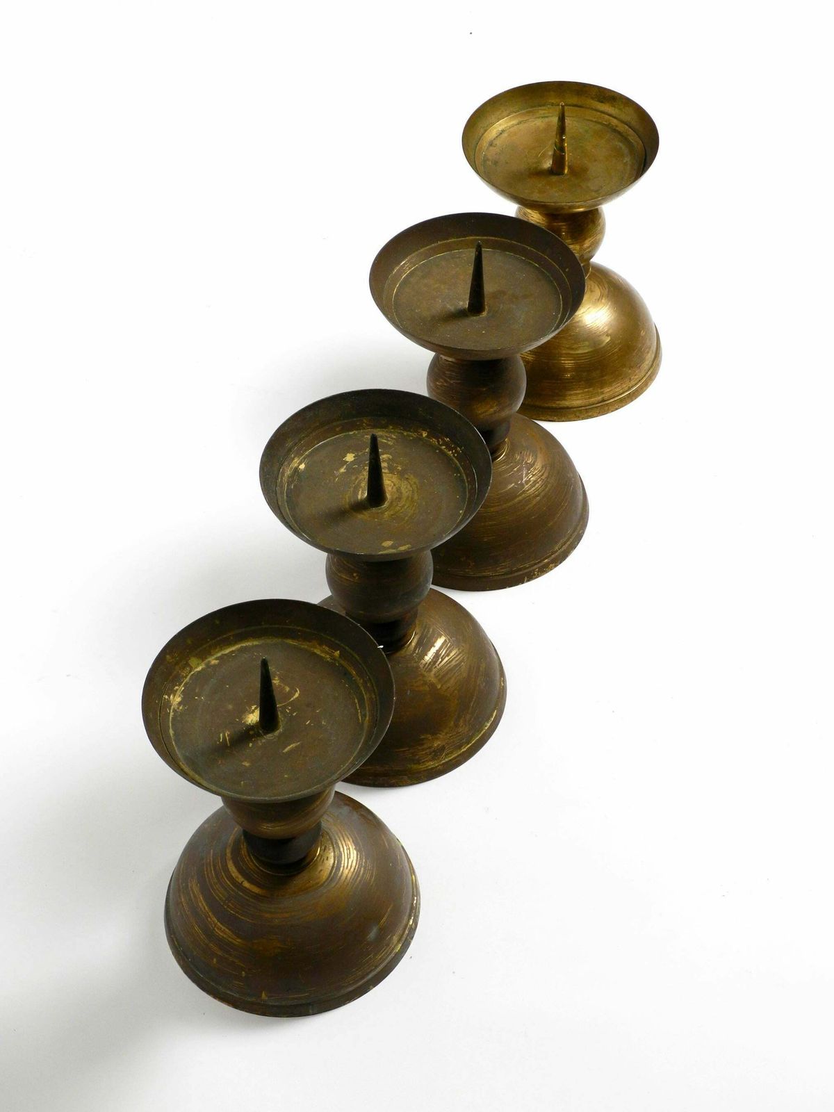 4 Rare Large Heavy Mid Century Brass Candlesticks From A Bavarian Church photo for sale