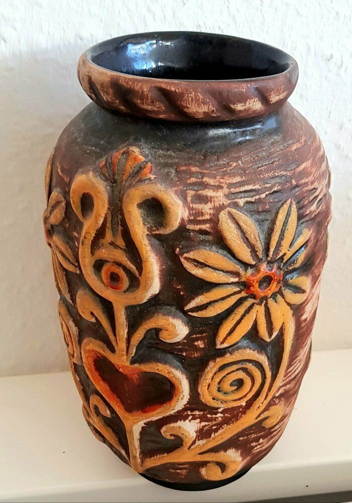 Ceramic Relief Vase By Bodo Mans For Bay Keramik, 1970s