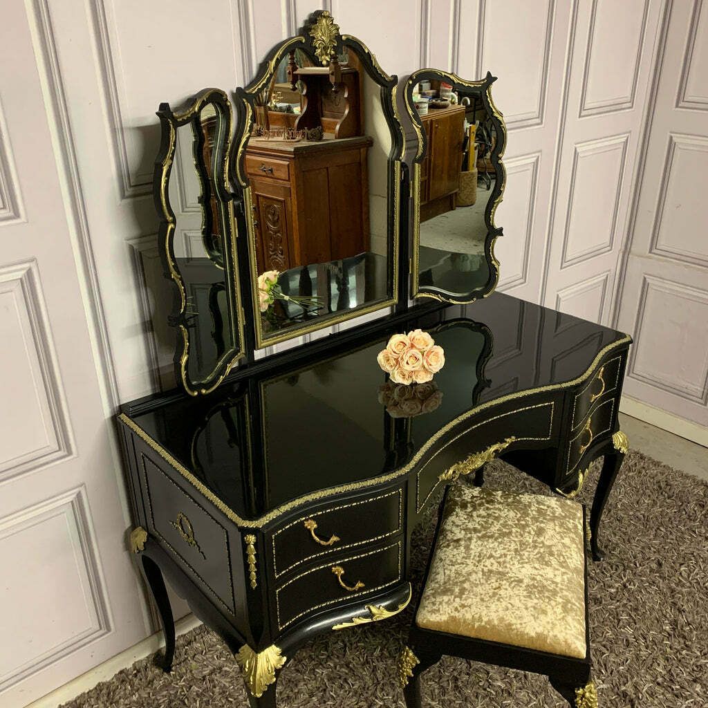 Luxurious Dressing Table High Gloss Black & Gold Olympus Furniture photo vinterior