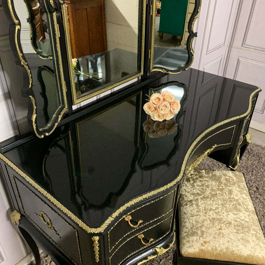 photo furniture Luxurious Dressing Table High Gloss Black & Gold Olympus Furniture
