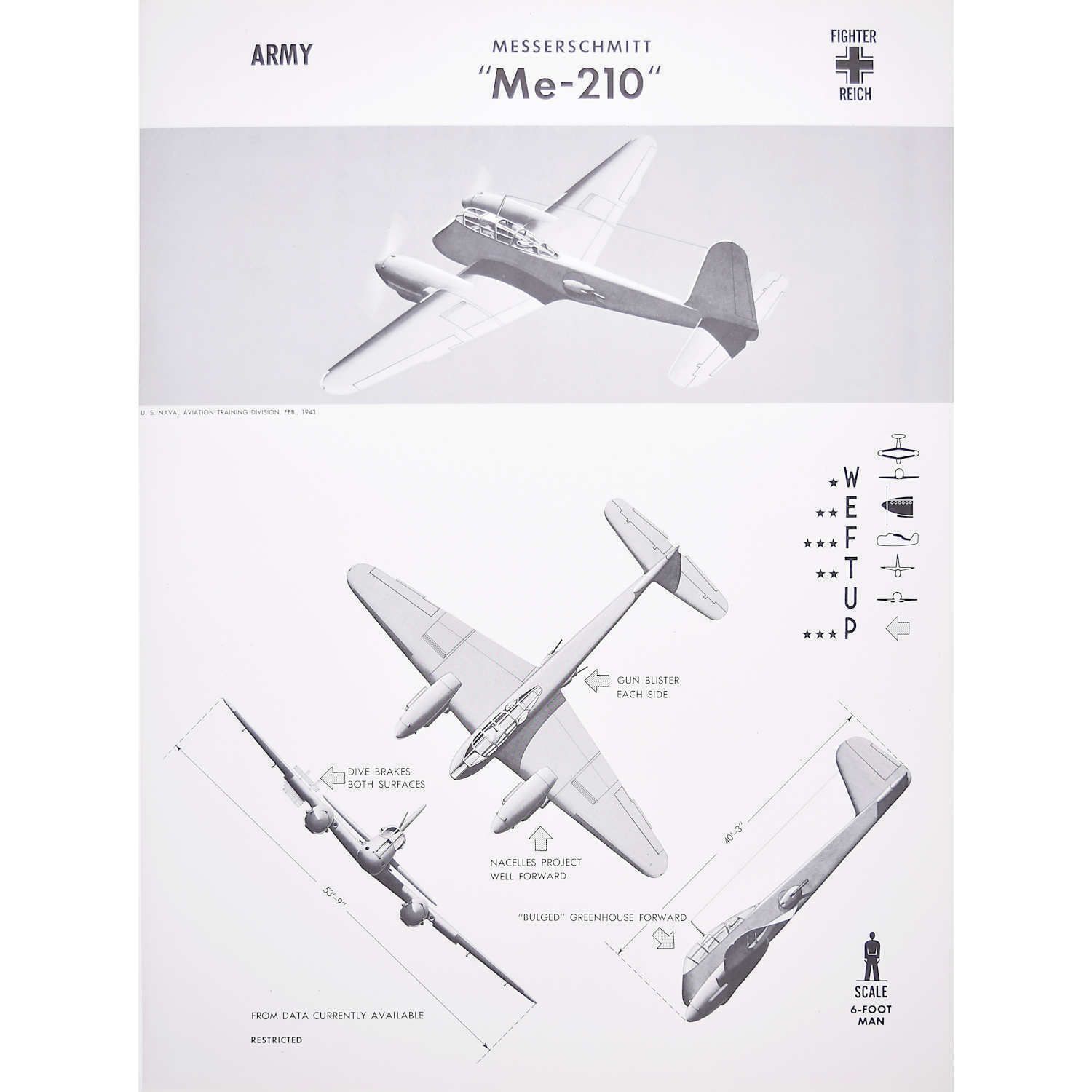 1942 Messerschmitt Me 210 Aeroplane Recognition Poster Us Navy