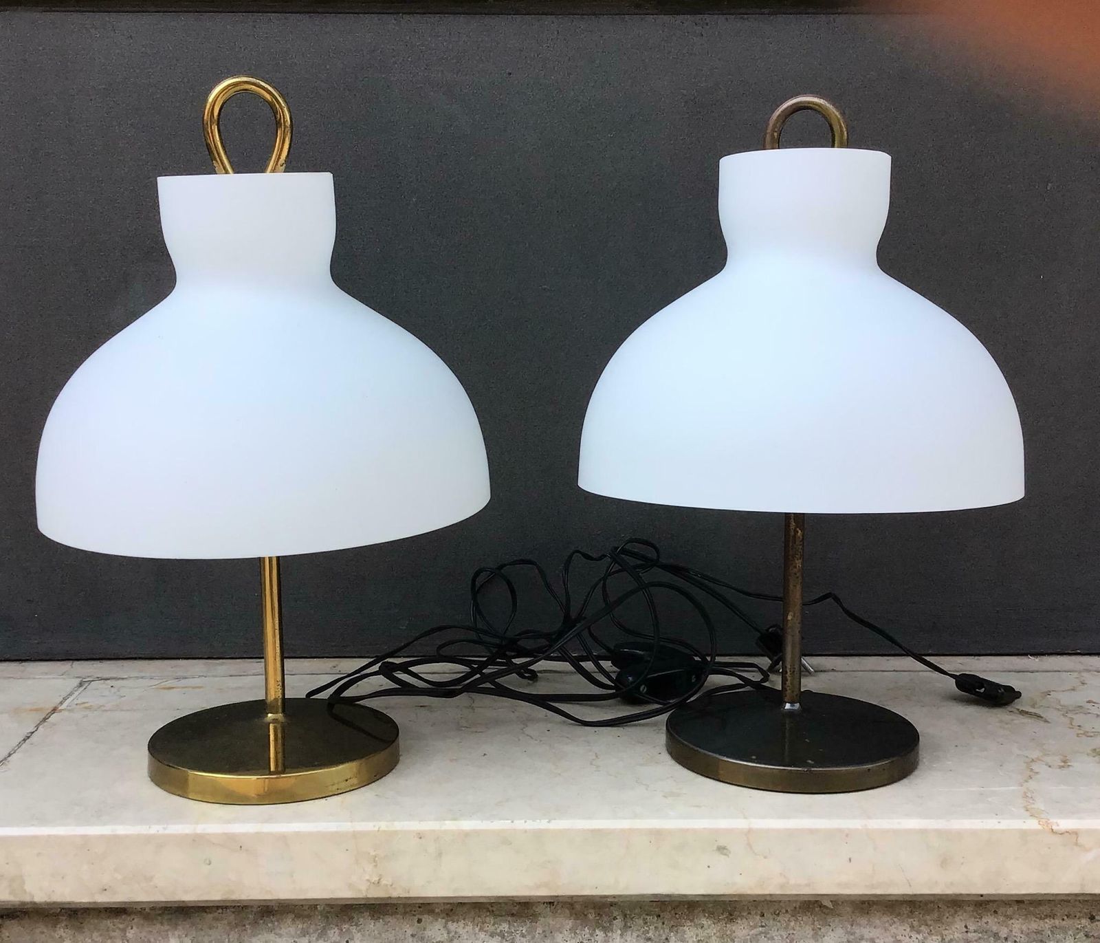 photo furniture Ignazio Gardella Table Lamps Azucena Brass And Opaline Glass 1950 Italy
