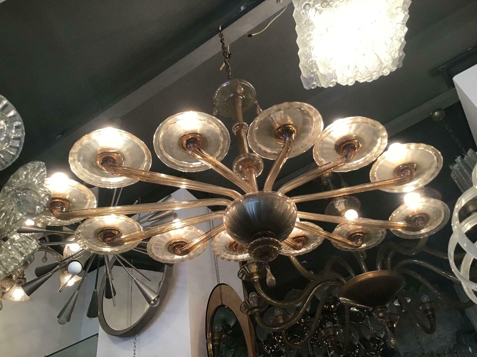 Venini Oval Murano Glass Chandelier 12 Light, 1930, Italy photo furniture