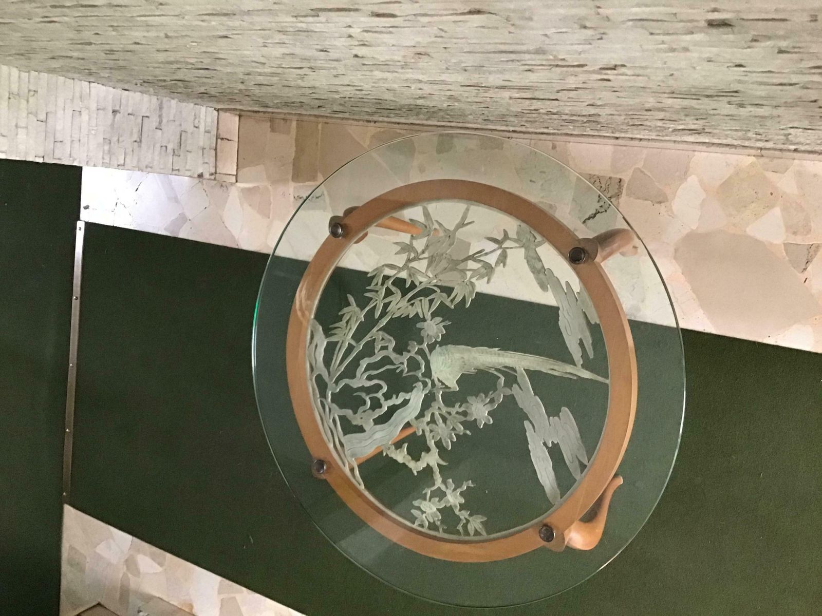Luigi Brusotti Coffee Table Cristal Wood Brass, 1940, Italy photo for sale