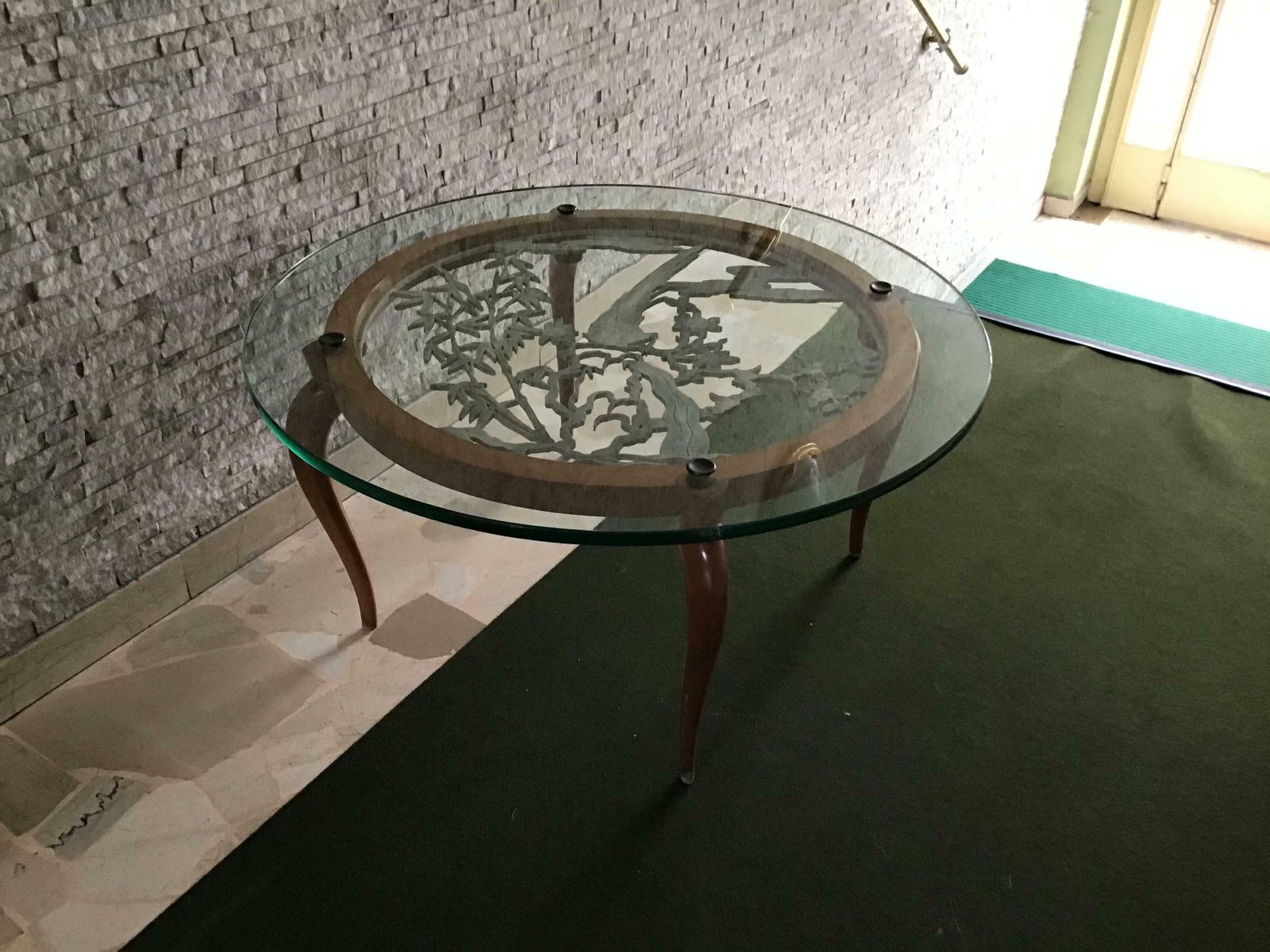 Luigi Brusotti Coffee Table Cristal Wood Brass, 1940, Italy photo 5877.0
