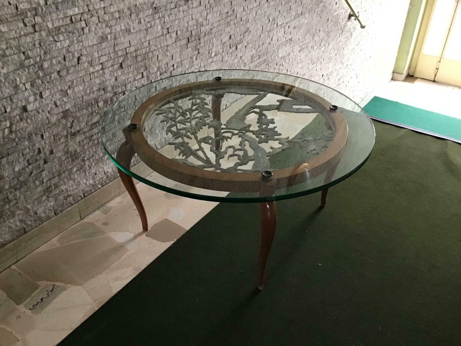 Luigi Brusotti Coffee Table Cristal Wood Brass, 1940, Italy photo vinterior