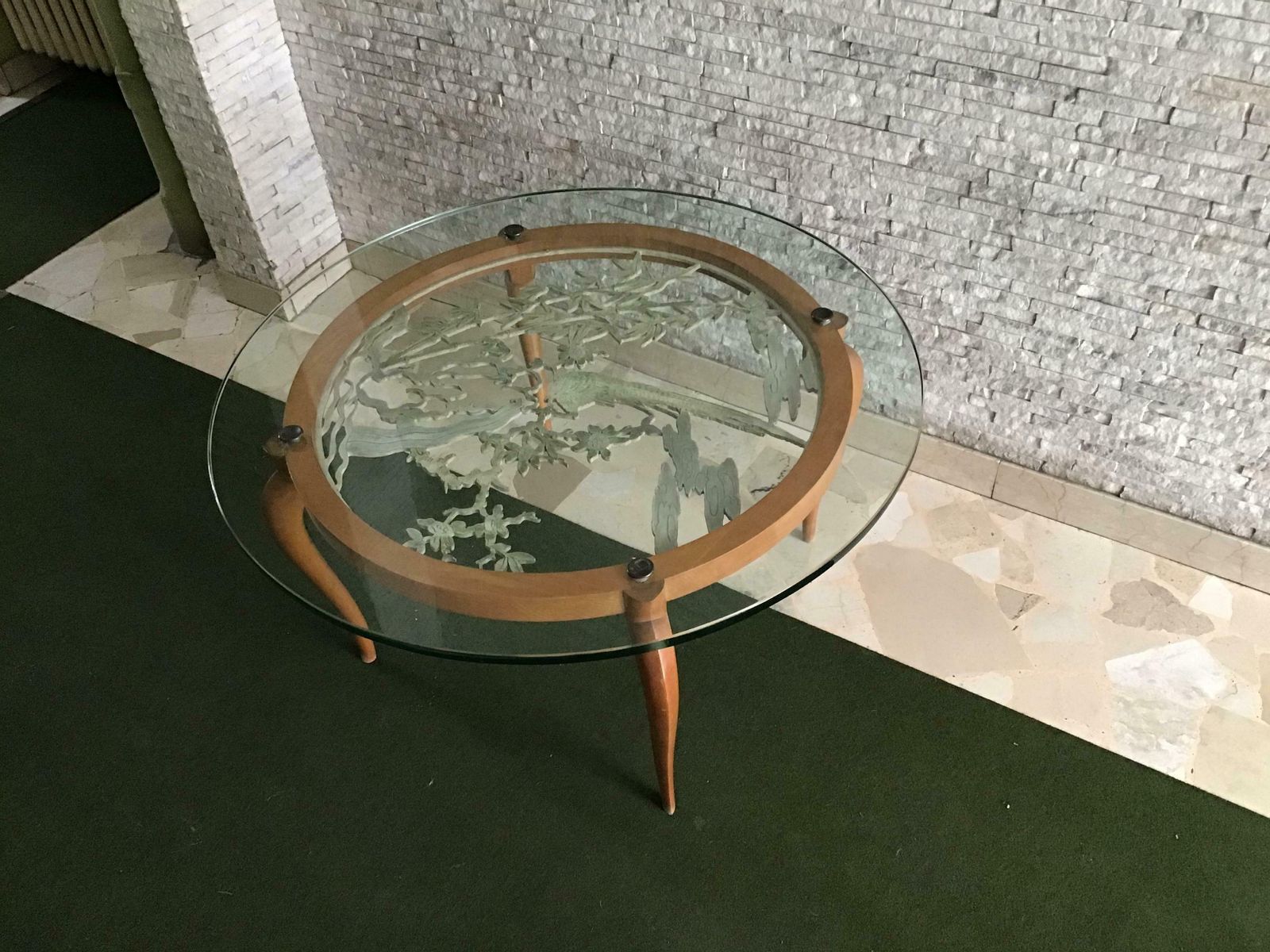 5877.0 Luigi Brusotti Coffee Table Cristal Wood Brass, 1940, Italy photo