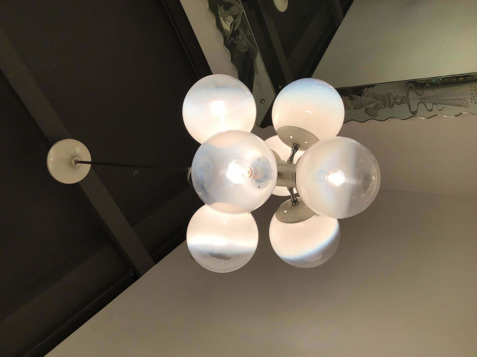 Stilnovo Style Chandelier Glass Metal Crome 7 Lights, 1960, Italy photo furniture