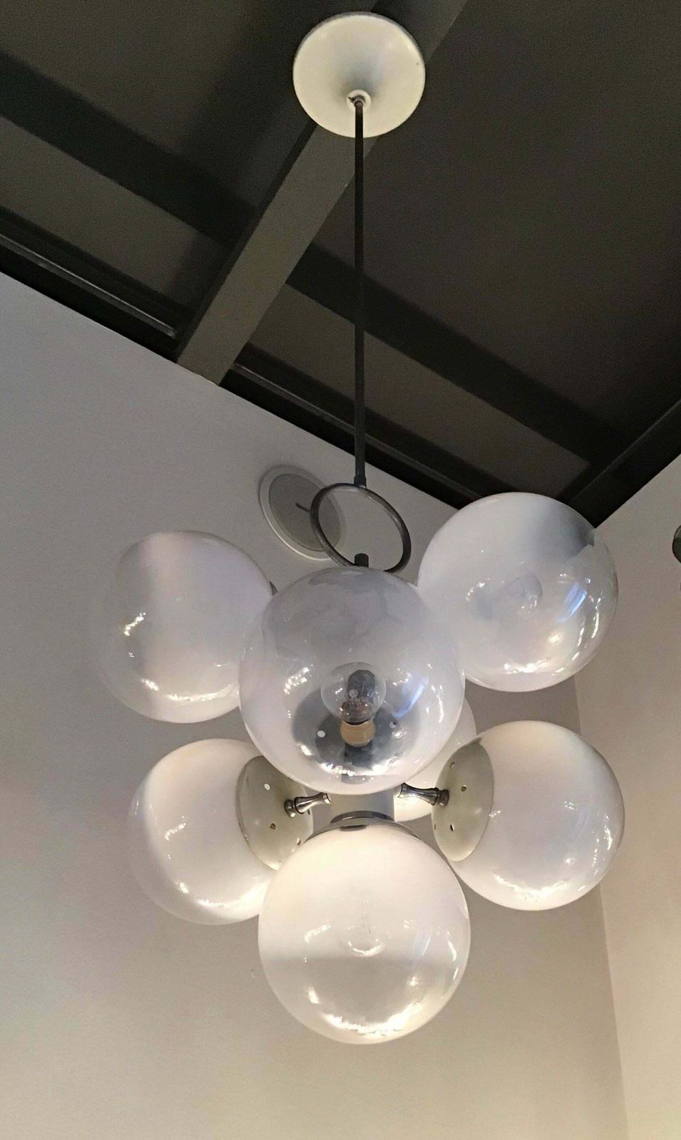 Stilnovo Style Chandelier Glass Metal Crome 7 Lights, 1960, Italy photo vintage