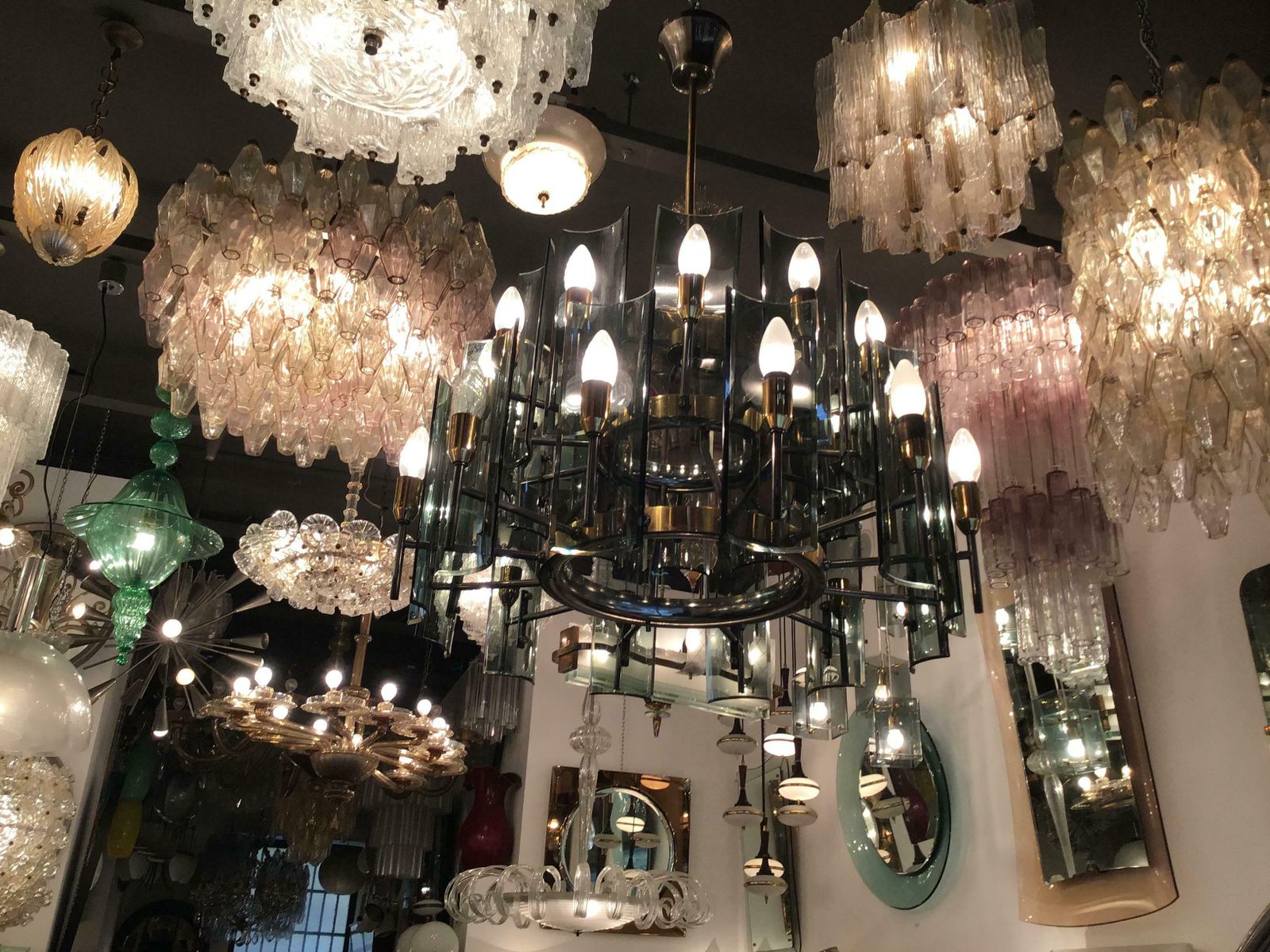Venini “Toni Zuccheri” Chandelier Murano Glass Metal Crome Iron 1950 Italy photo buy