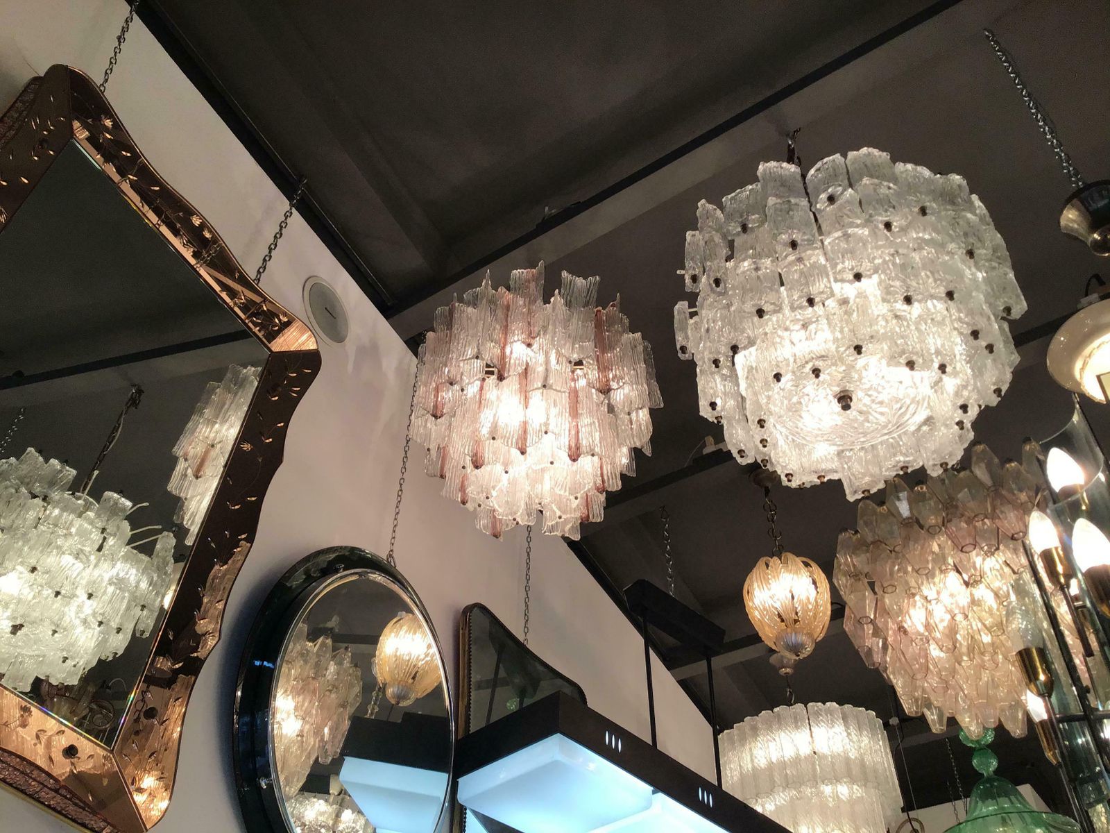 5425.0 Venini “Toni Zuccheri” Chandelier Murano Glass Metal Crome Iron 1950 Italy photo