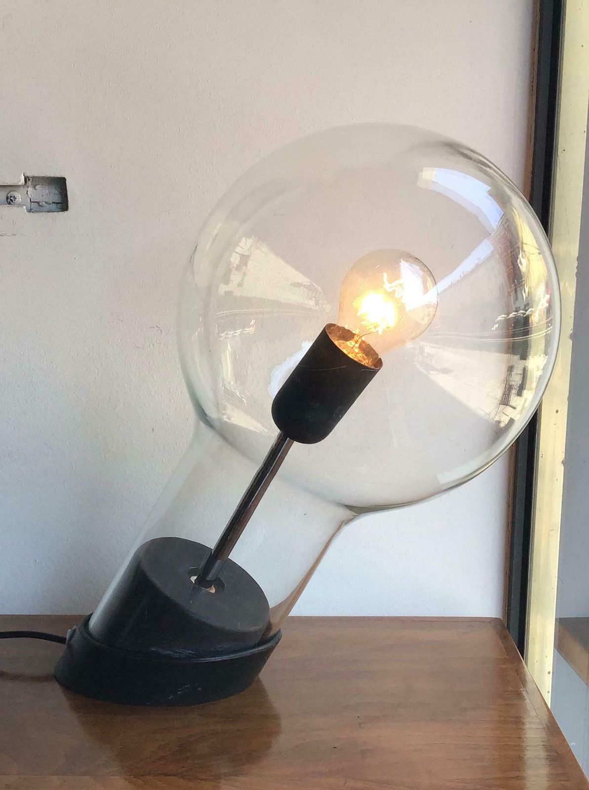 Stilnov Styletable Lamp Glass Ghisa Metal, 1960, Italy photo vintage