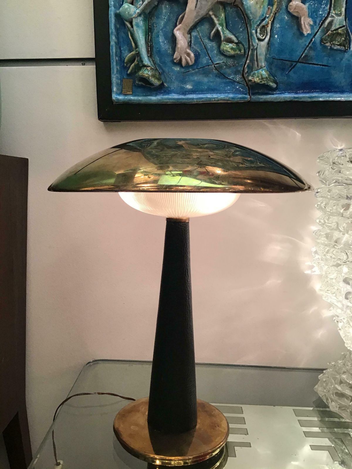 Stilnovo Table Lamp Brass Glass Skin 1950 Italy photo for sale