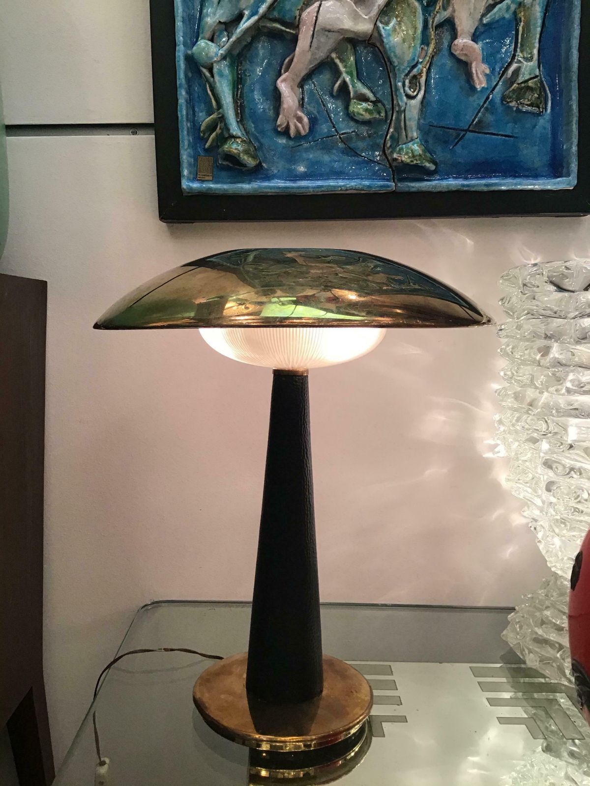 Stilnovo Table Lamp Brass Glass Skin 1950 Italy photo Lighting