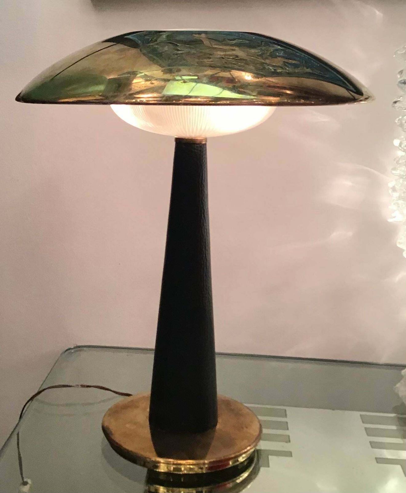 Stilnovo Table Lamp Brass Glass Skin 1950 Italy photo vinterior