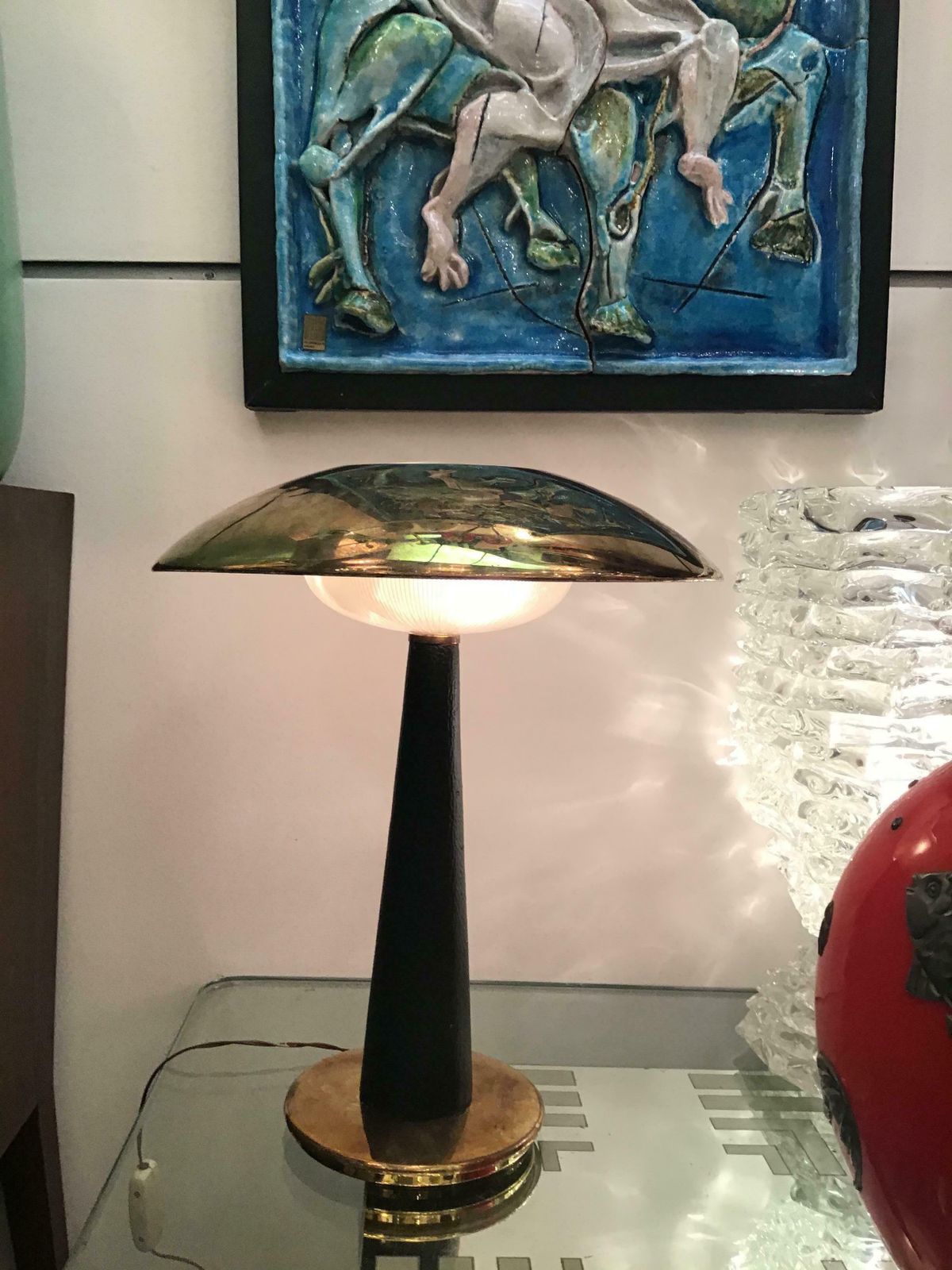 Stilnovo Table Lamp Brass Glass Skin 1950 Italy photo buy