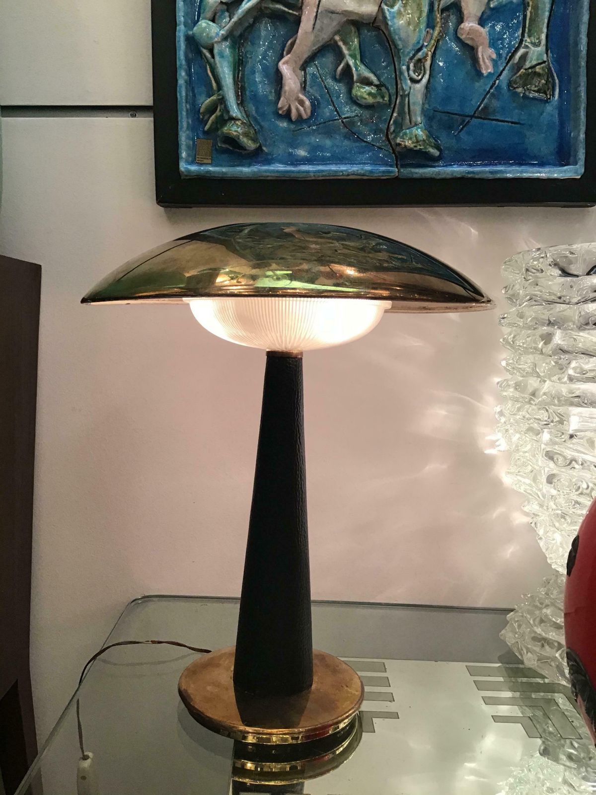 Lighting Stilnovo Table Lamp Brass Glass Skin 1950 Italy photo