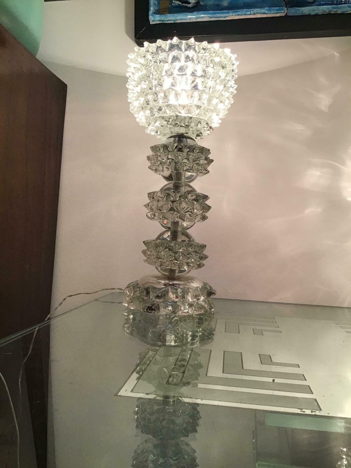 2170.0 Barovier E Toso “Rostrato” Table Lamp Murano Glass Metal Crome 1940 Italy photo