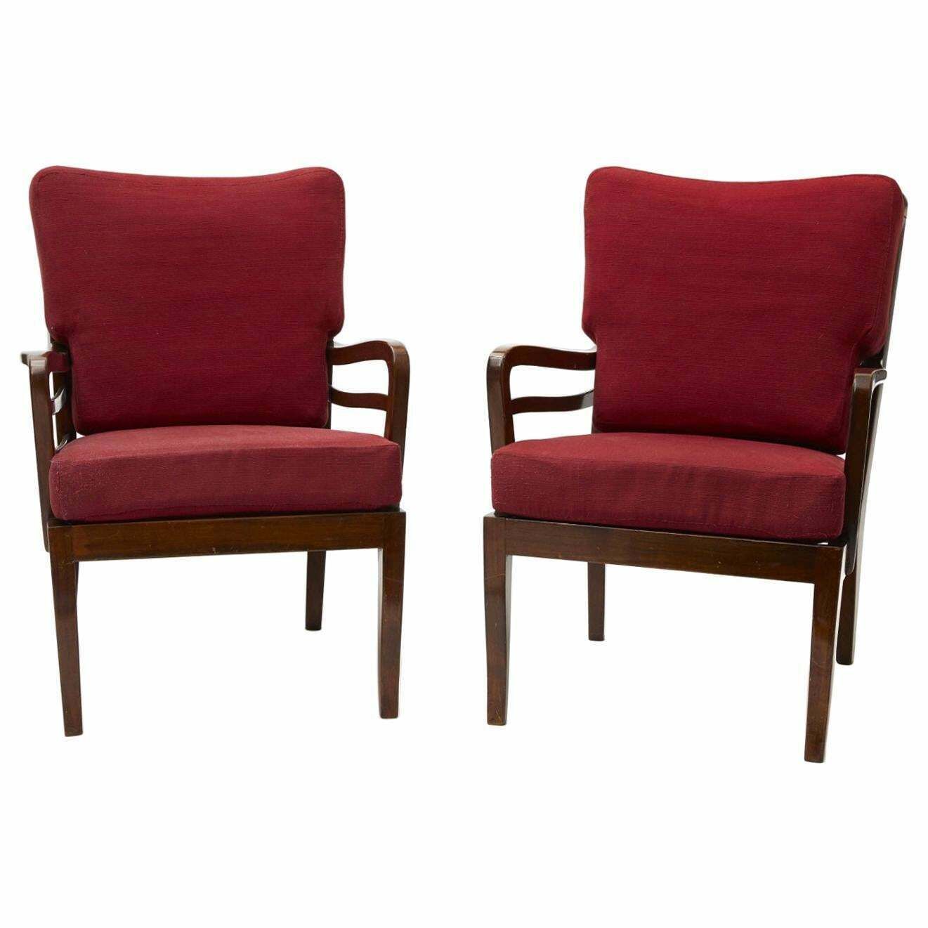 Cavatorta Pair Of Armchairs Wood Padded Fabric, 1950, Italy