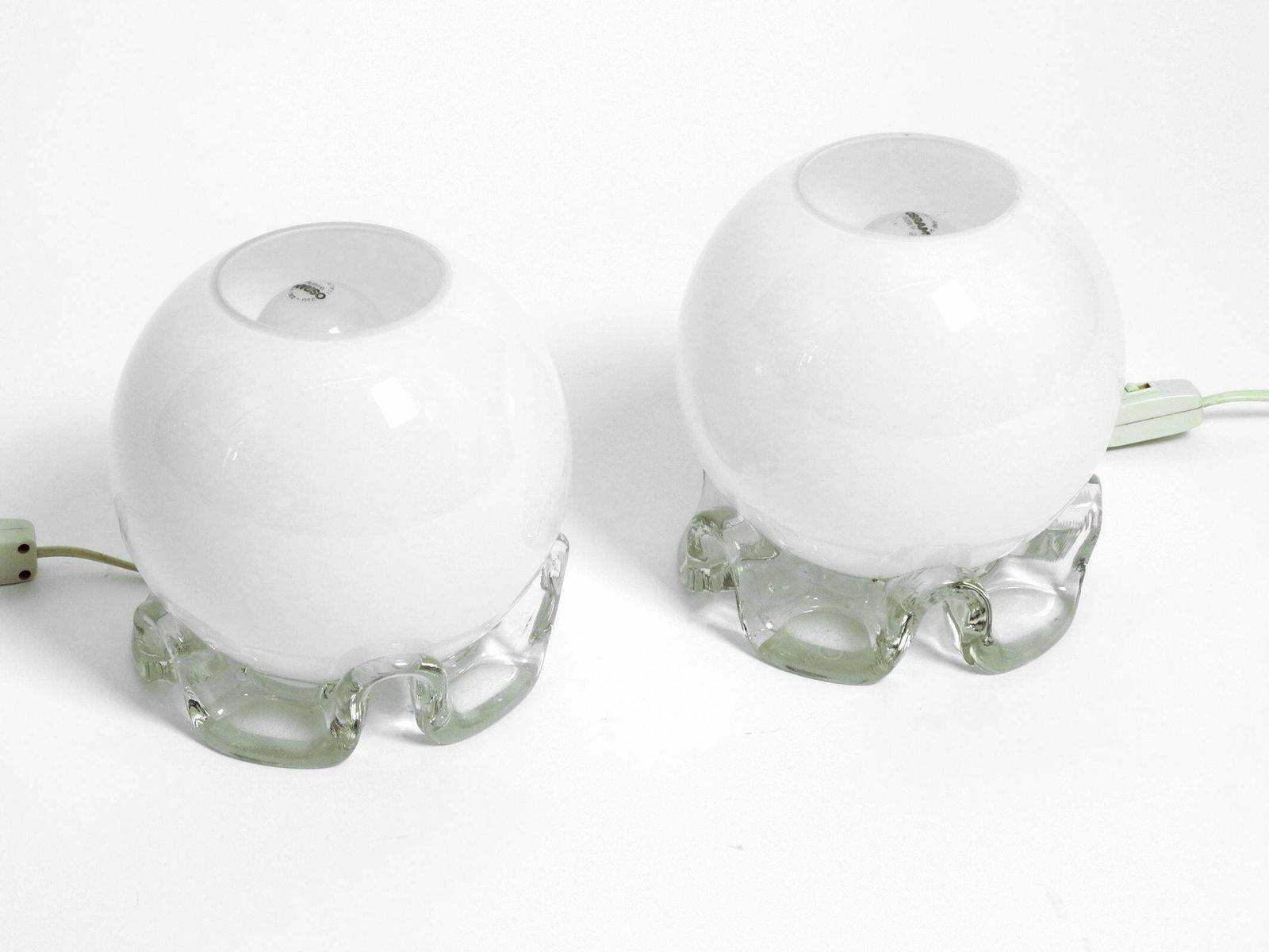 Pair Of 1960''S Glass Table Lamps In White And Transparent From Limburg photo for sale