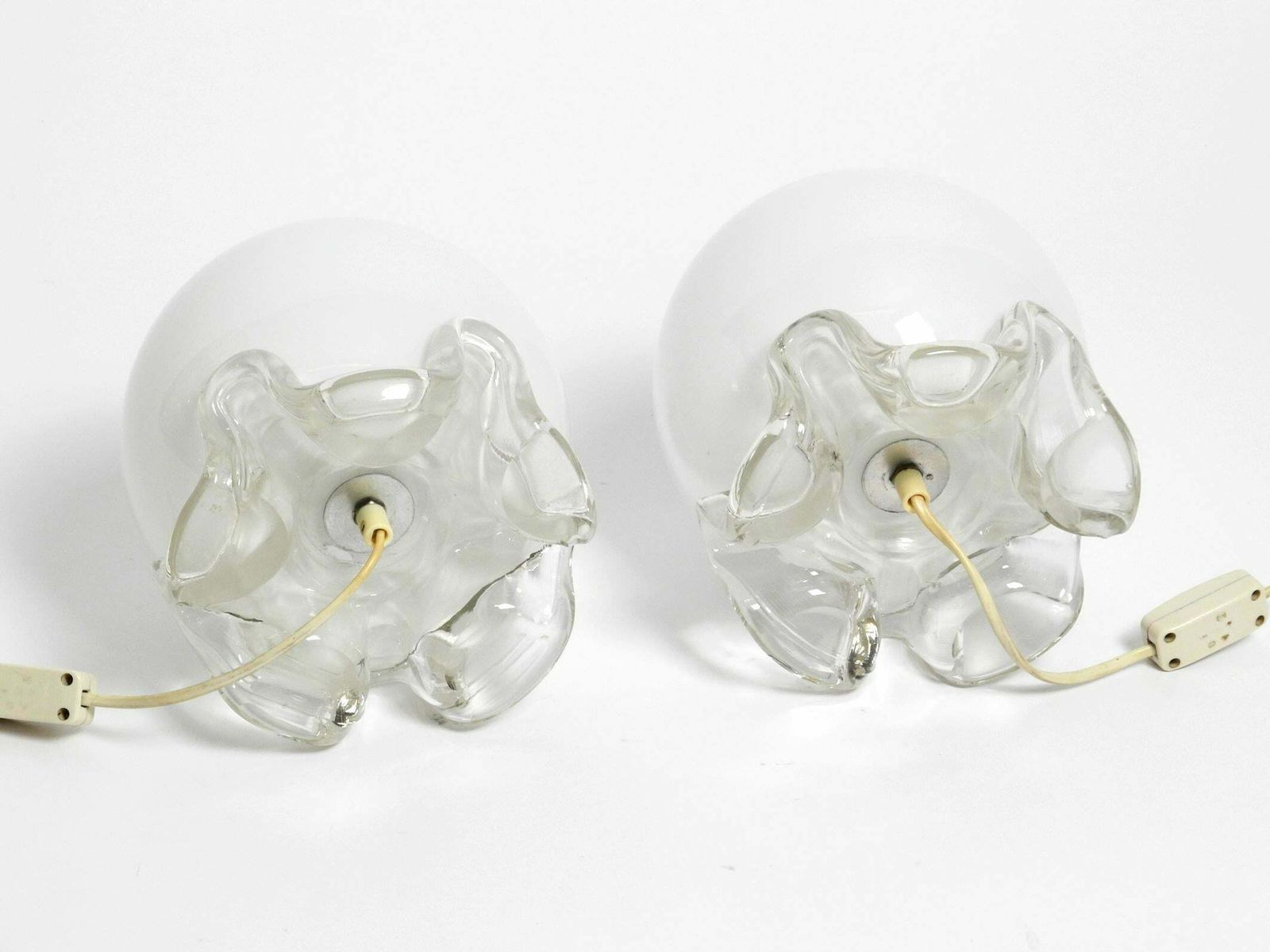 Pair Of 1960''S Glass Table Lamps In White And Transparent From Limburg photo vintage